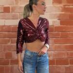 TOP NUDO LENTEJUELA VINO