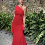 Vestido Palabra de Honor Fular Rojo