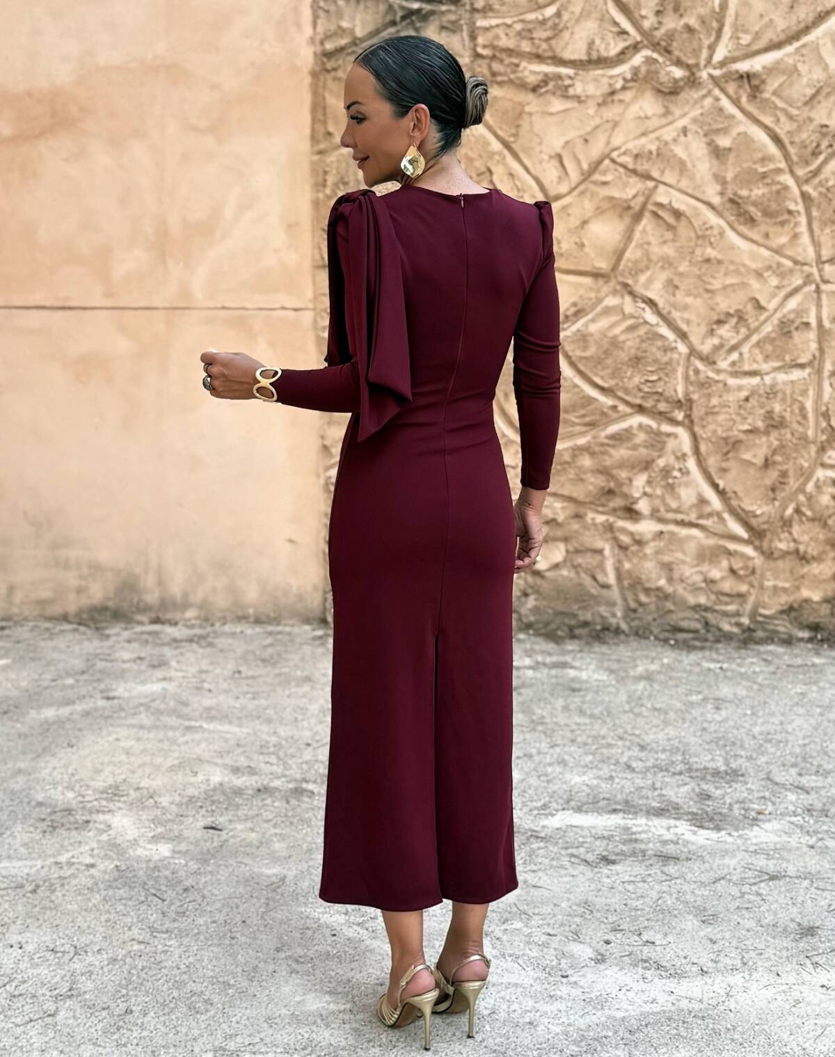 Vestido Lazada Hombro Vino - Imagen 6