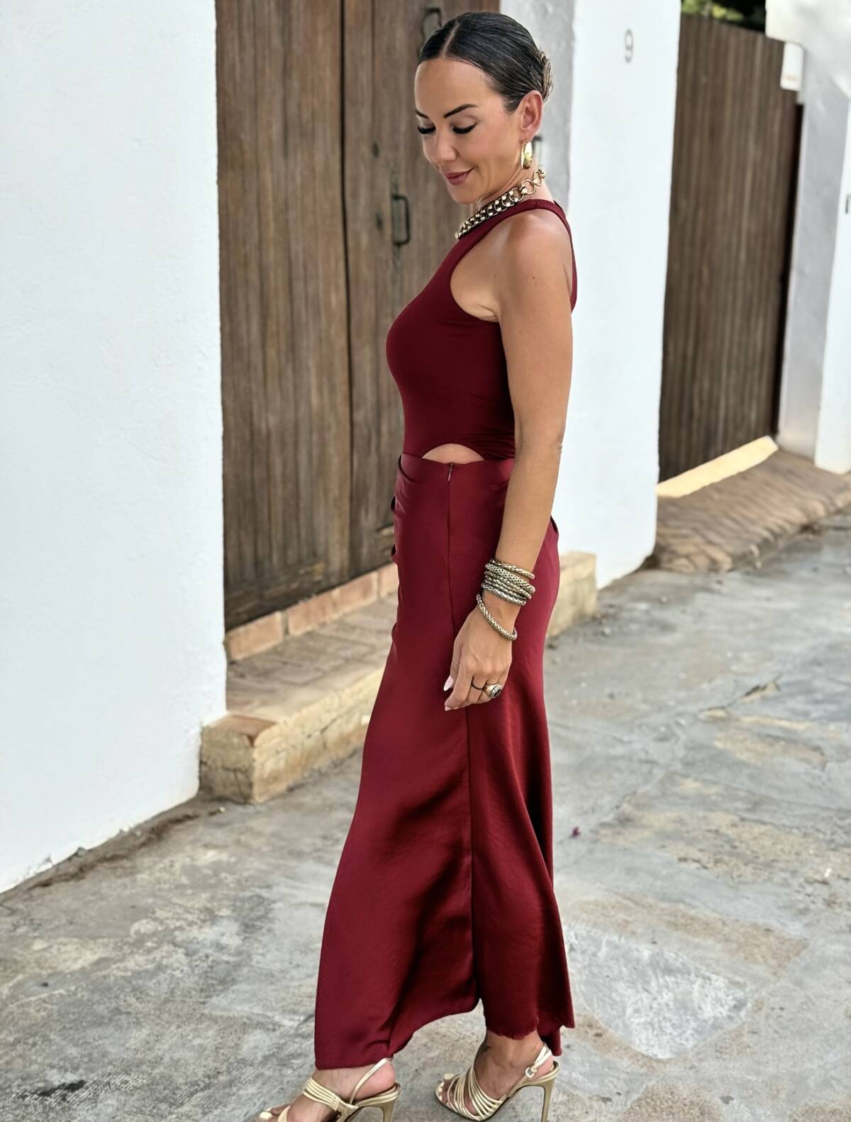Vestido Falda Satén Vino - Imagen 5