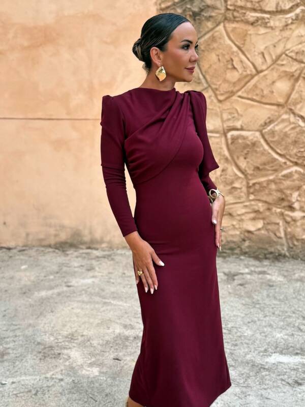Vestido Lazada Hombro Vino