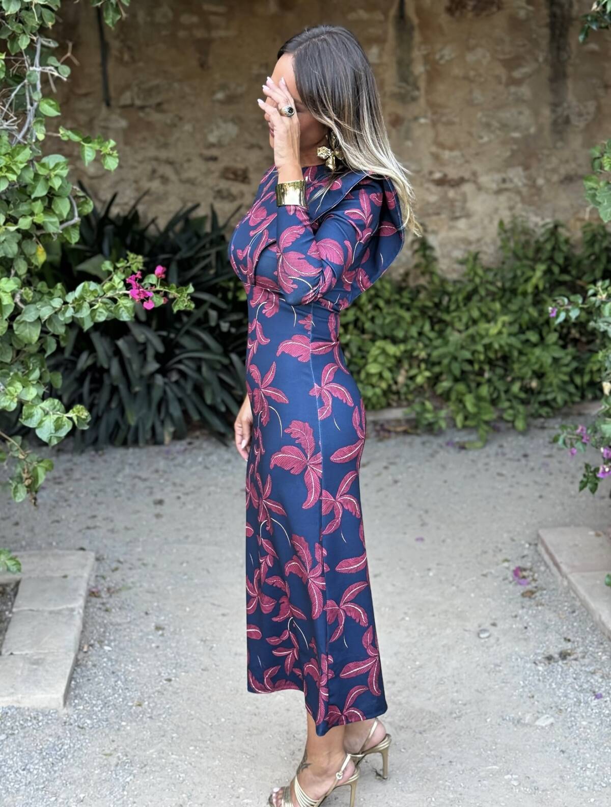 Vestido Solapas Estampado Marino Buganvilla - Imagen 2