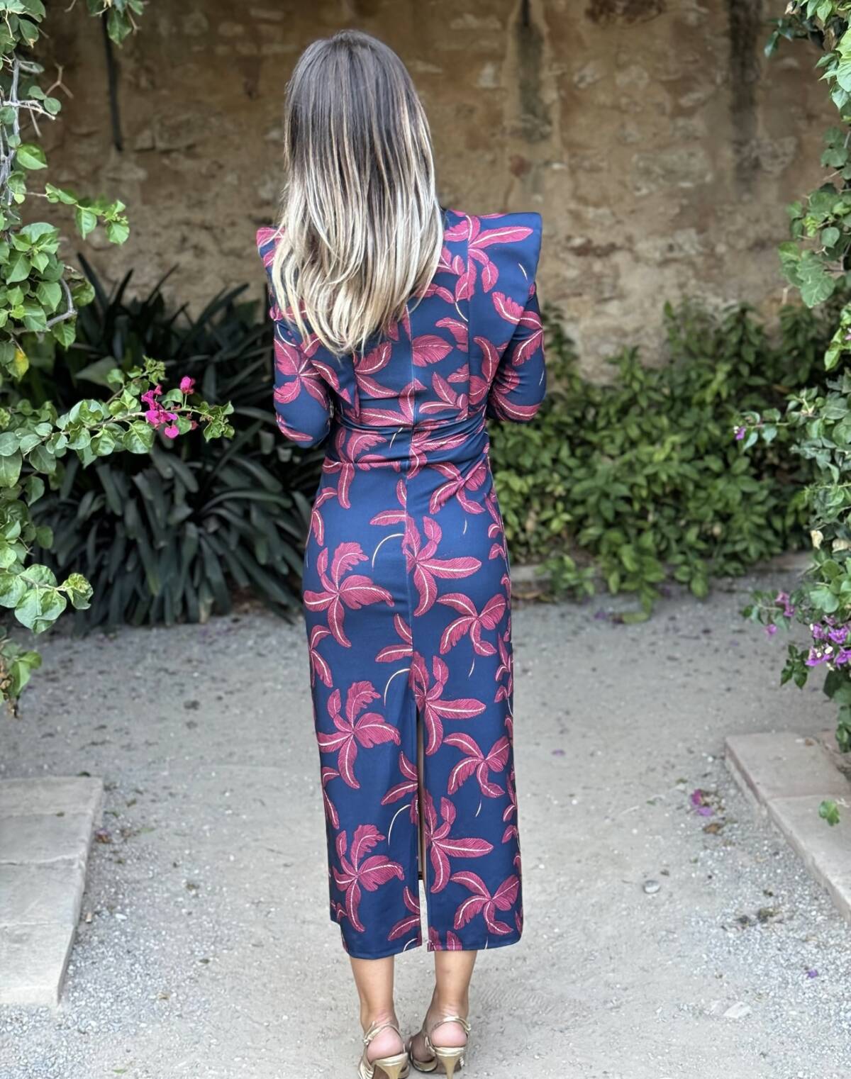 Vestido Solapas Estampado Marino Buganvilla - Imagen 3