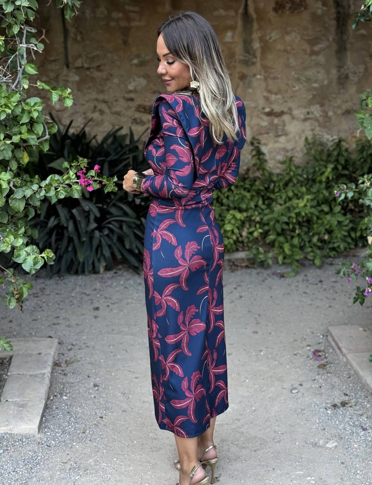 Vestido Solapas Estampado Marino Buganvilla - Imagen 5