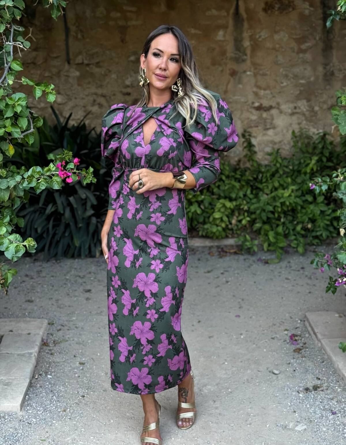 Vestido Laia Estampado Verde Lila - Imagen 2