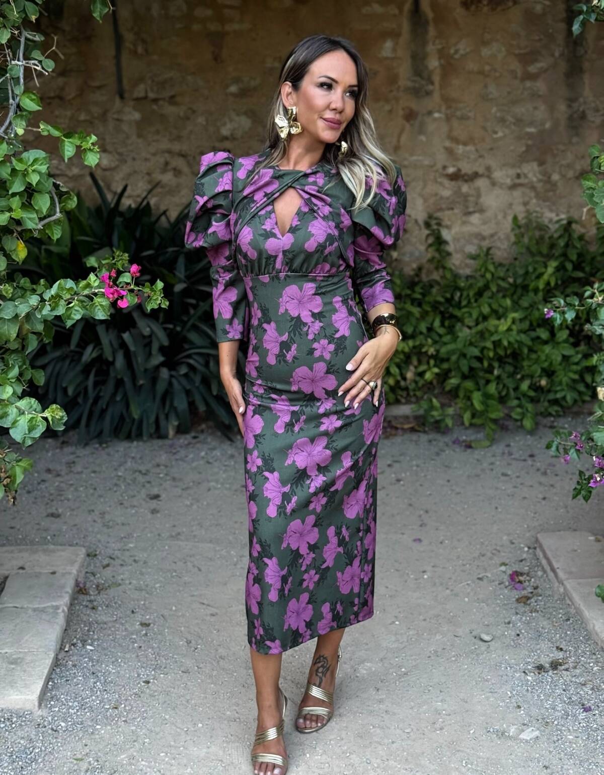 Vestido Laia Estampado Verde Lila - Imagen 3