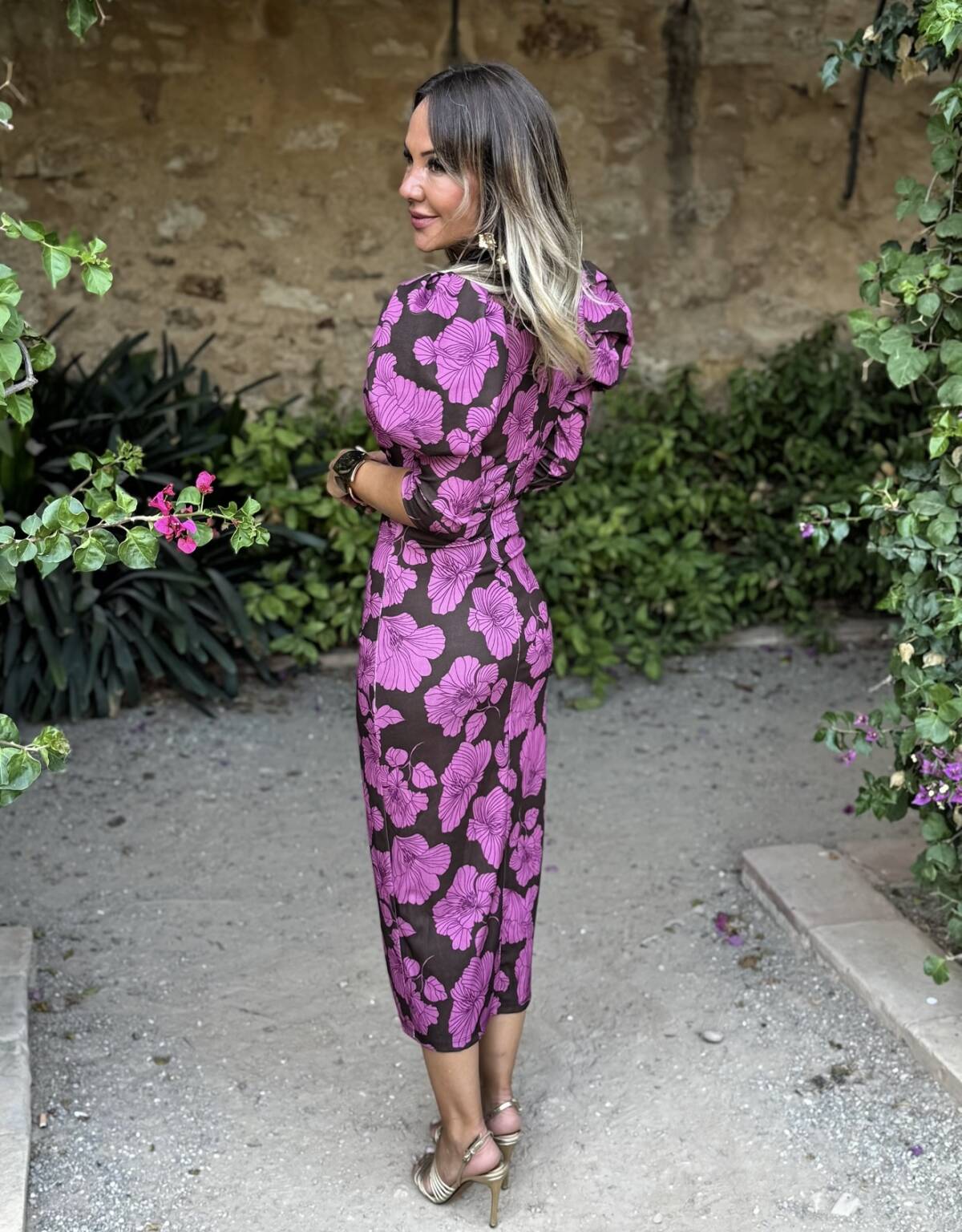 Vestido Loren Estampado Marrón Rosa - Imagen 2