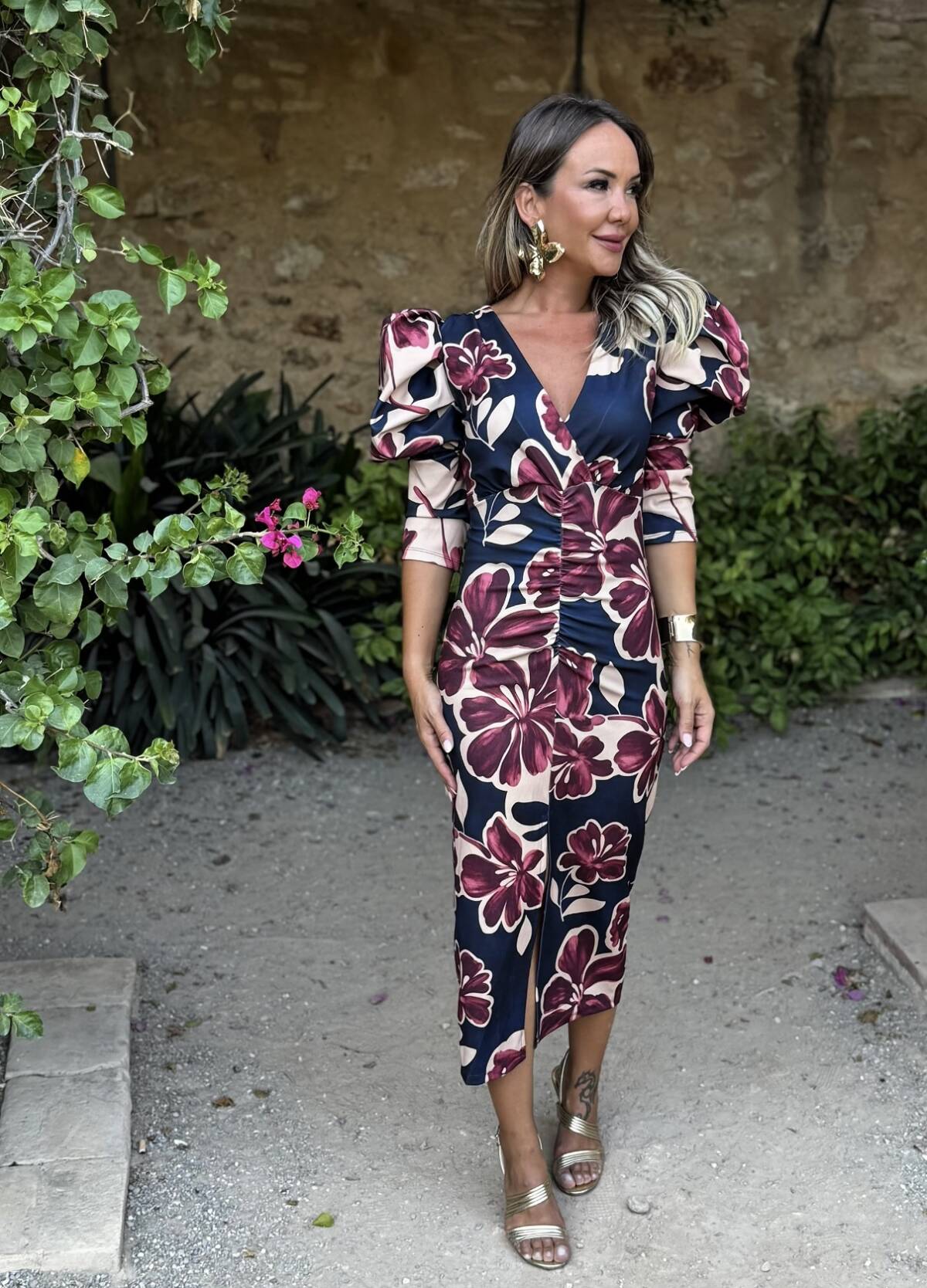 Vestido Loren Estampado Marino Buganvilla - Imagen 4