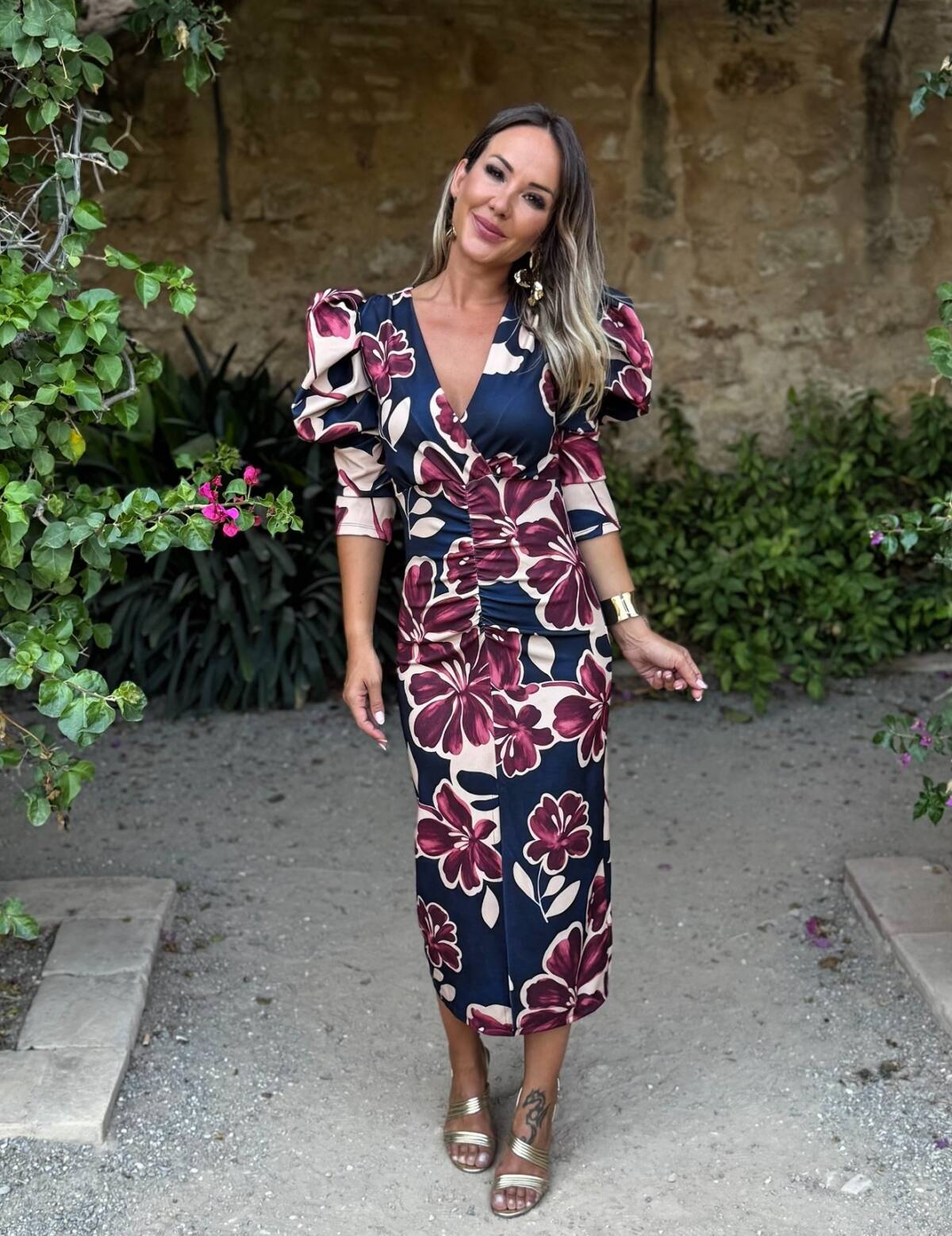 Vestido Loren Estampado Marino Buganvilla - Imagen 1