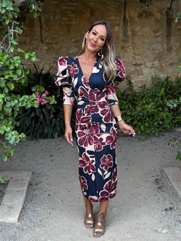 Vestido Loren Estampado Marino Buganvilla