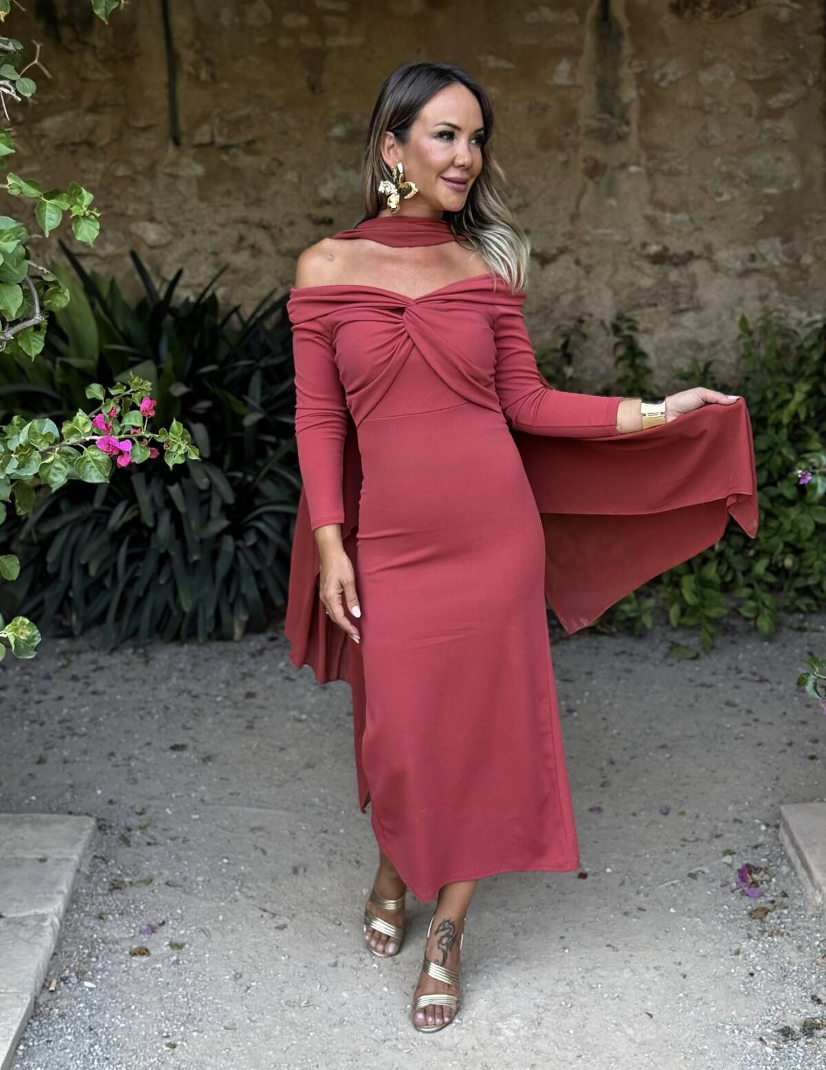 Vestido Bardot Teja - Imagen 2