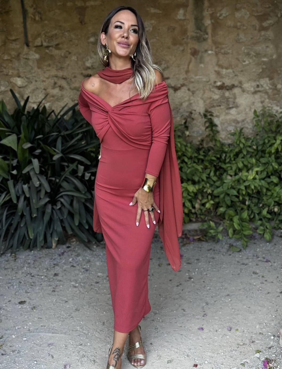 Vestido Bardot Teja - Imagen 1