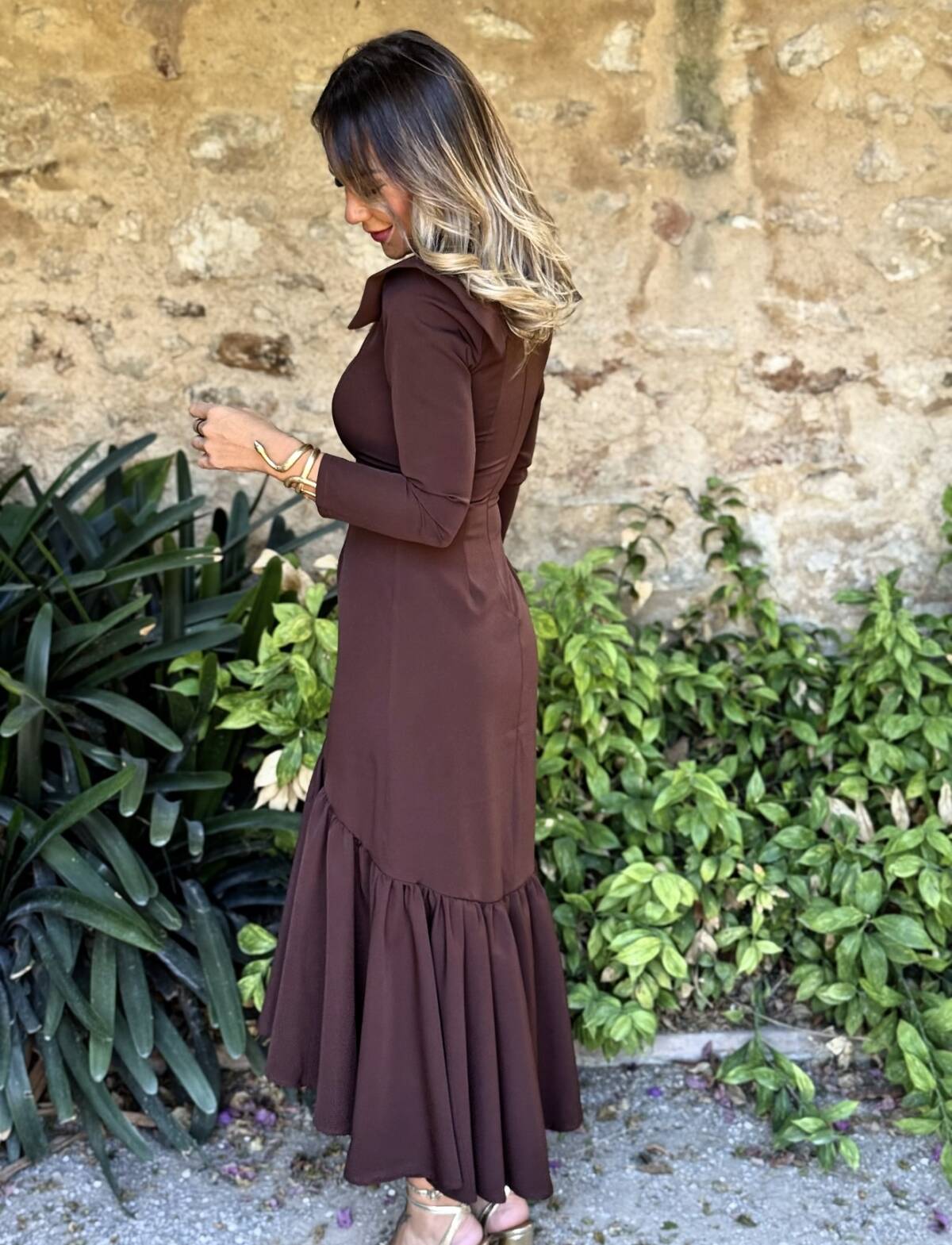 Vestido Solapas Marrón - Imagen 3