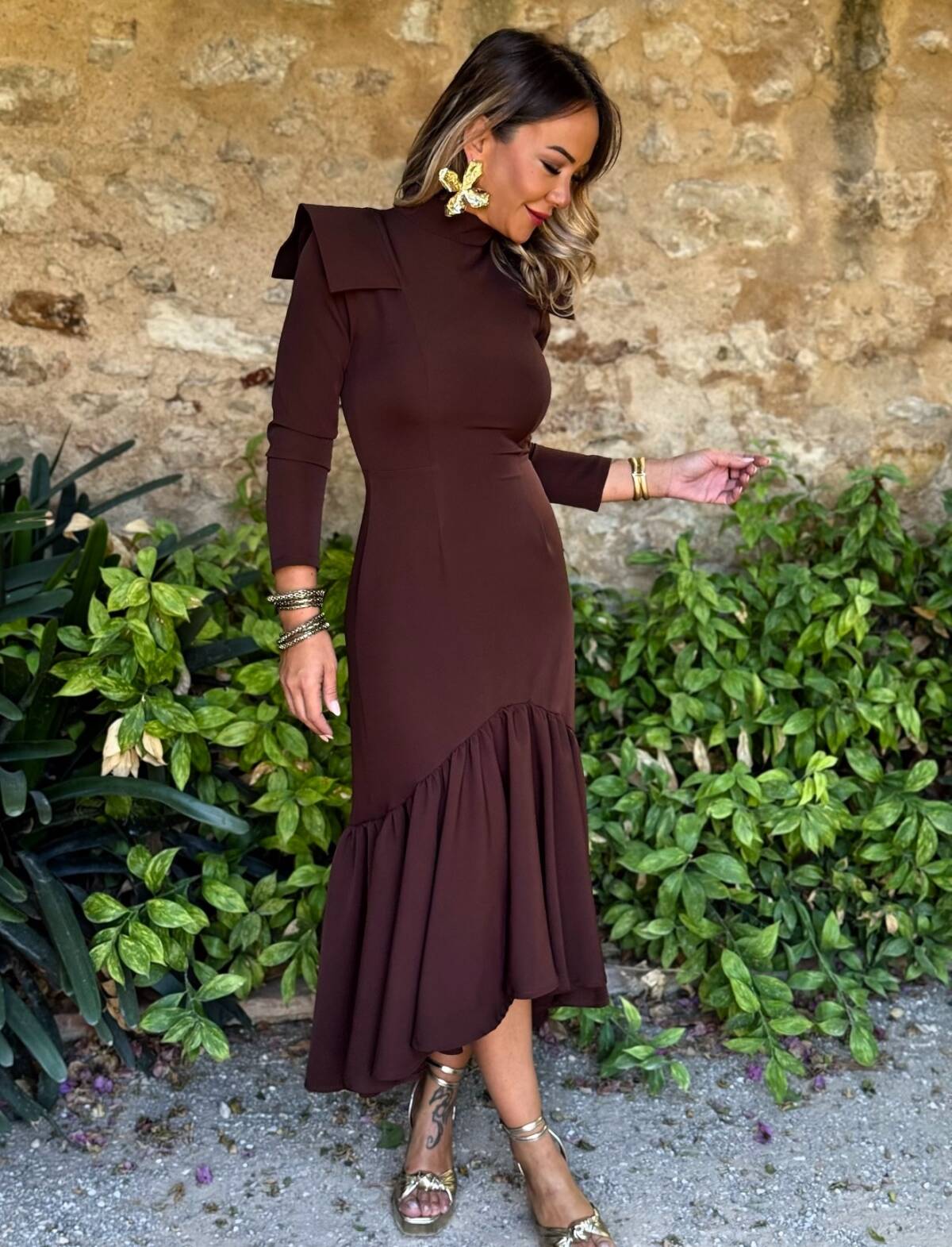 Vestido Solapas Marrón - Imagen 5