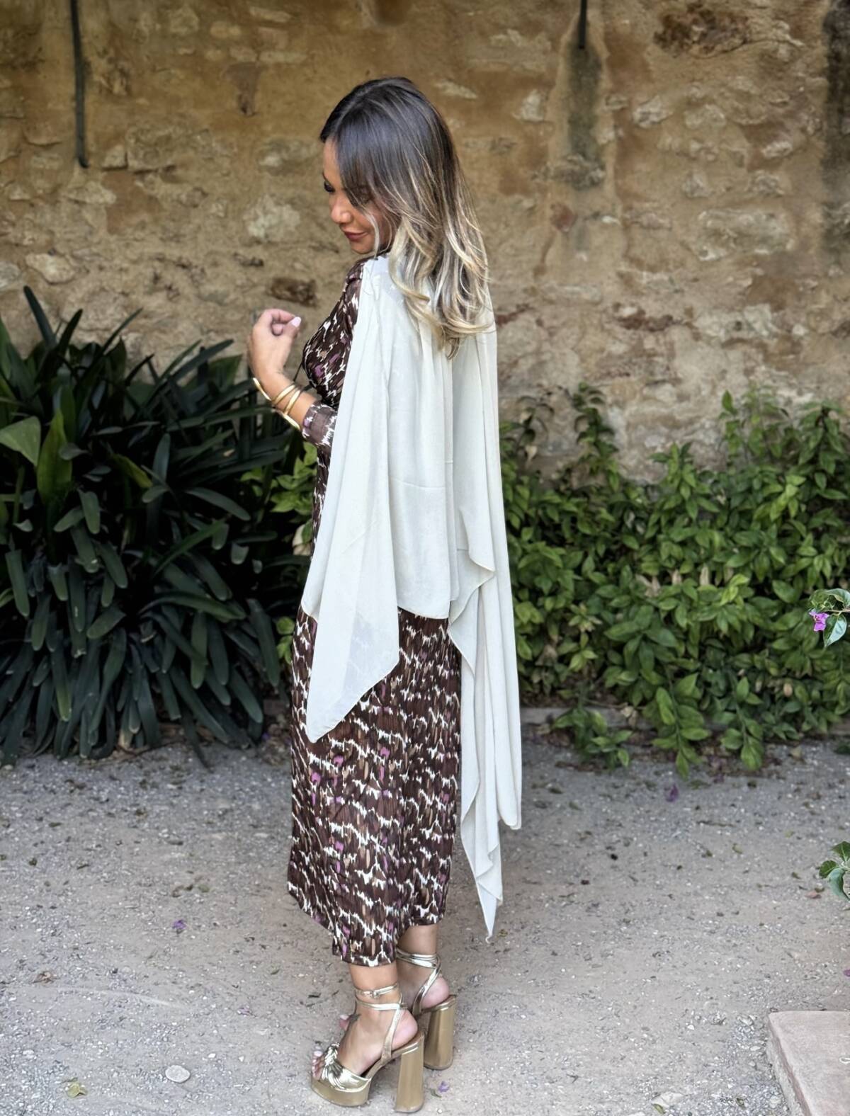 Vestido Blanca Estampado Marrón - Imagen 4