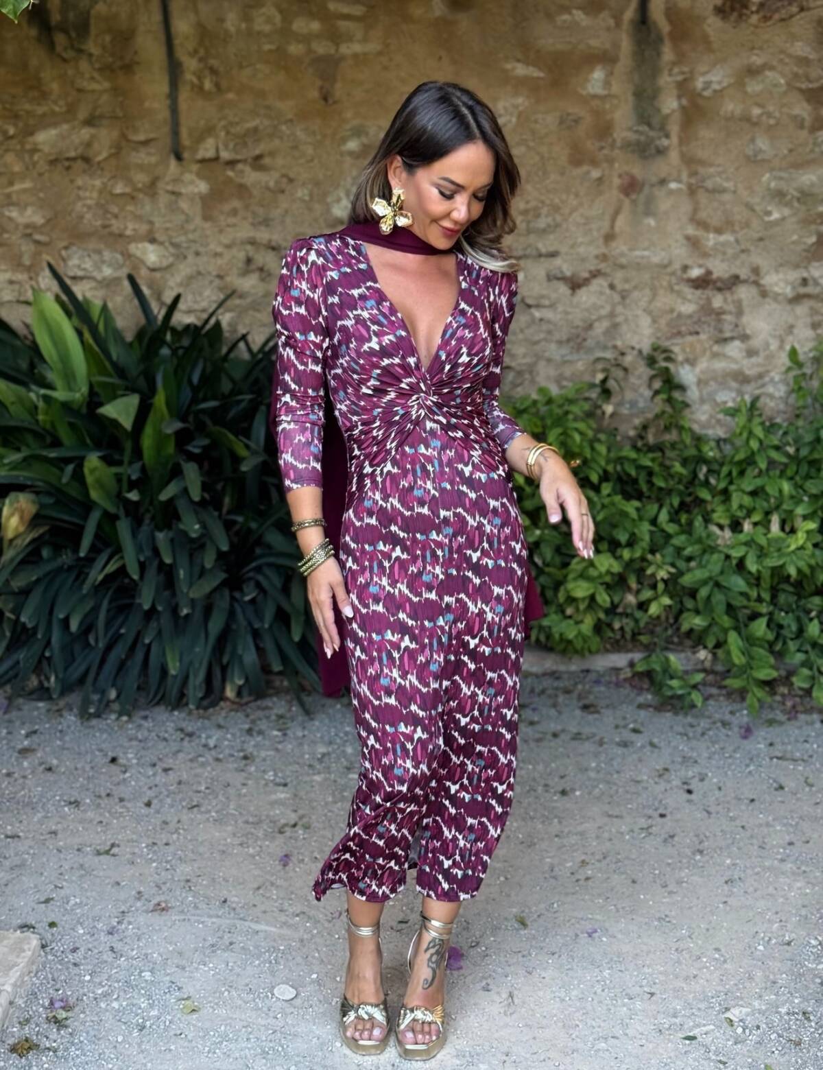 Vestido Blanca Estampado Buganvilla - Imagen 2