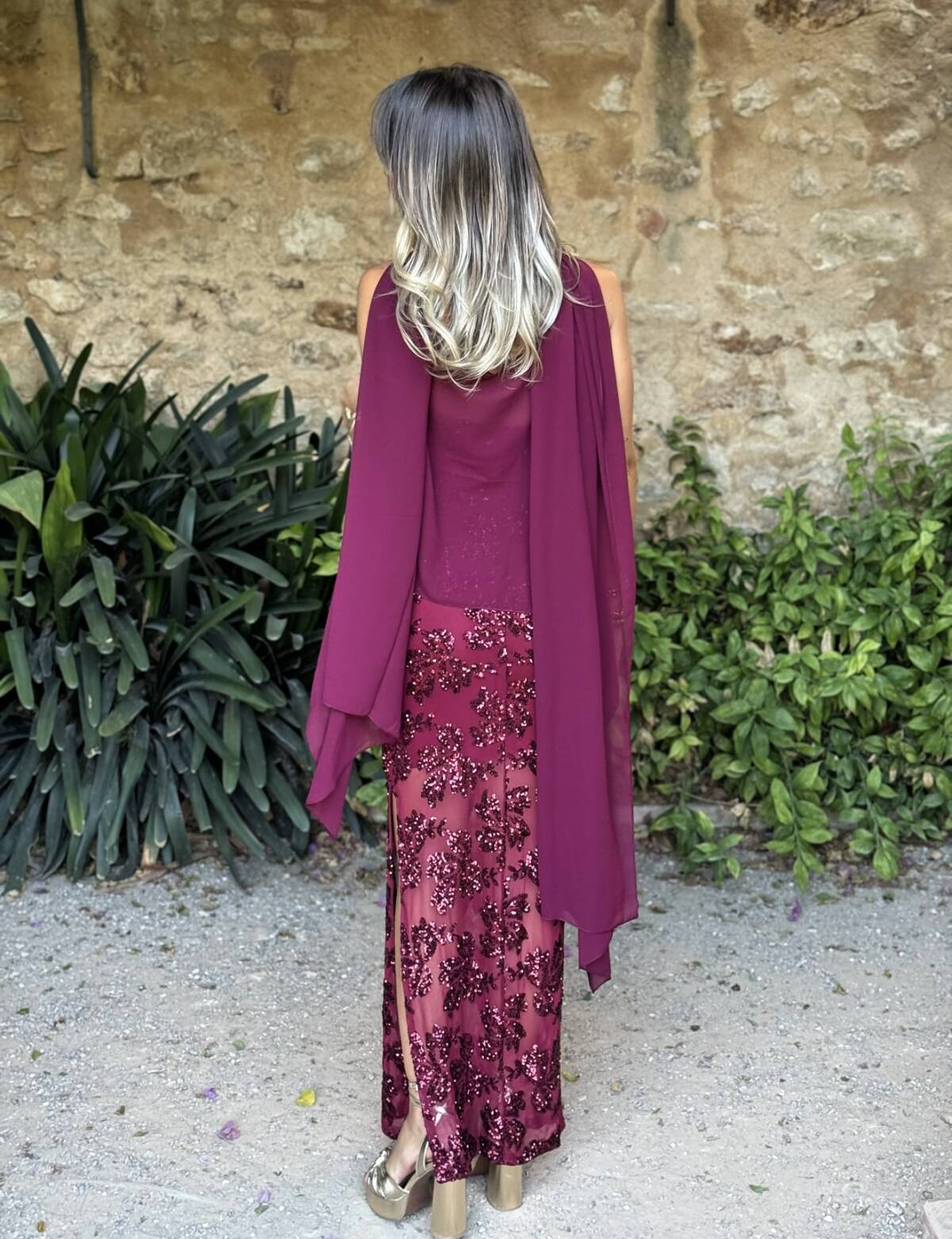 Vestido Flor Lentejuela Vino - Imagen 8