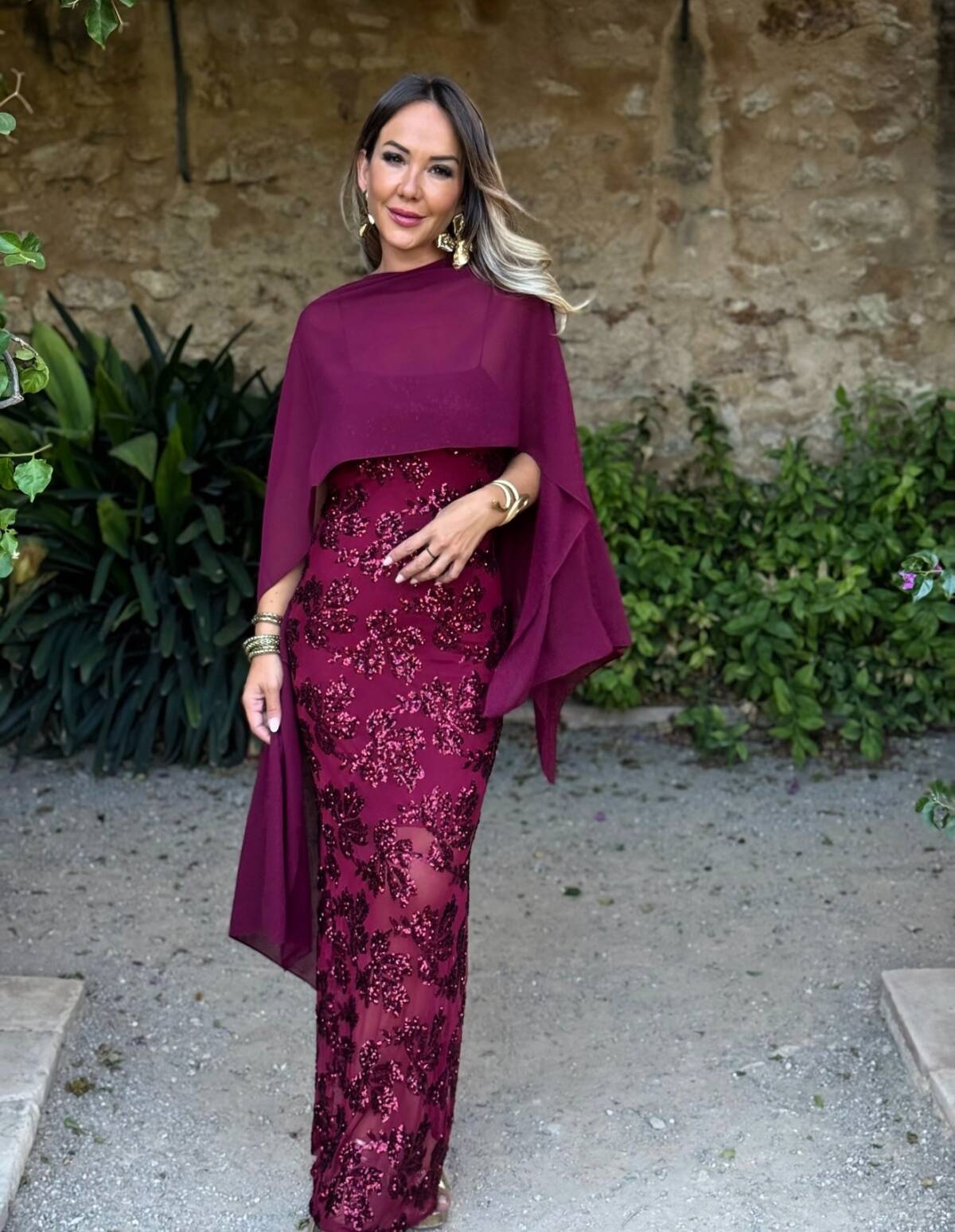 Vestido Flor Lentejuela Vino - Imagen 9