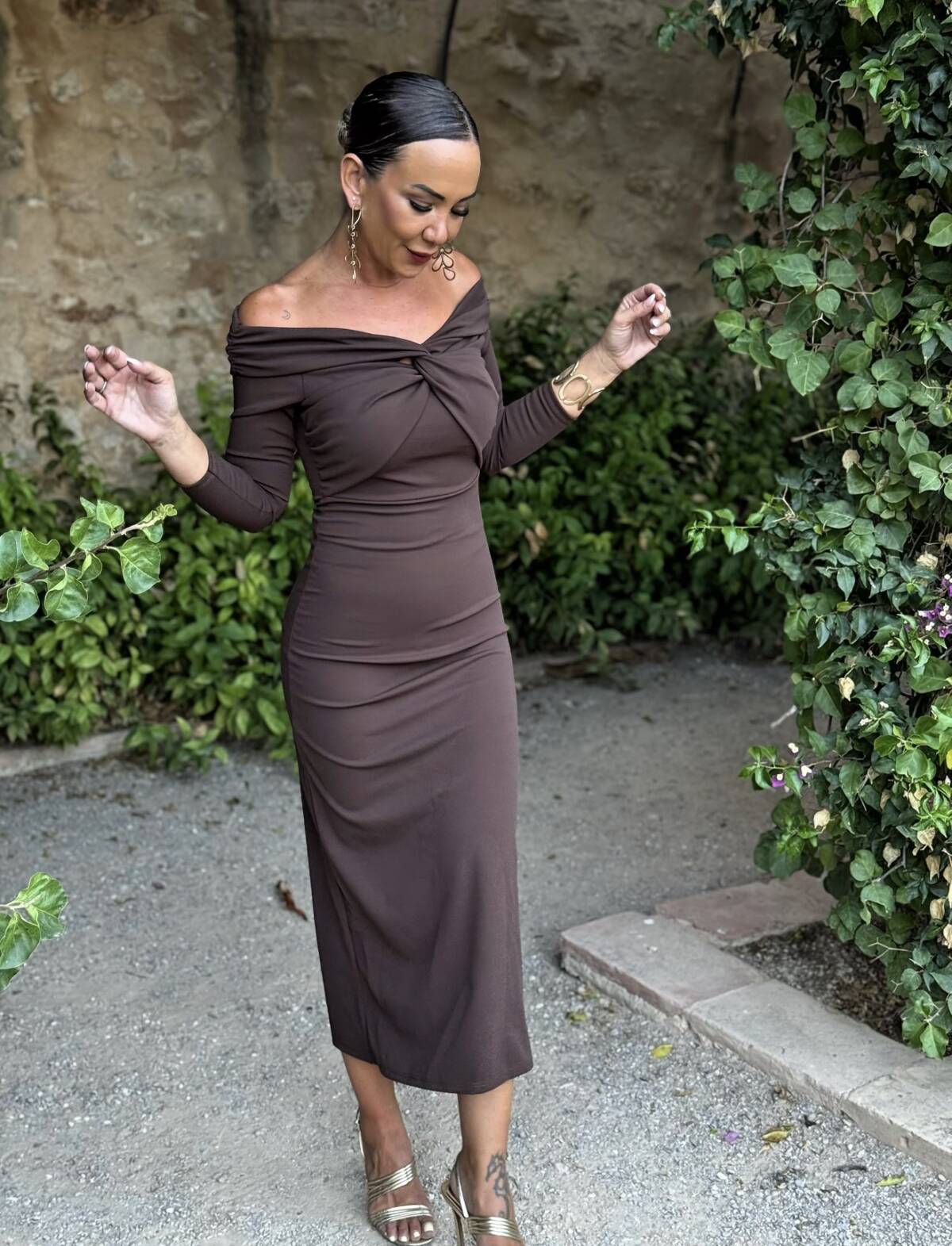 Vestido Bardot Marrón - Imagen 1