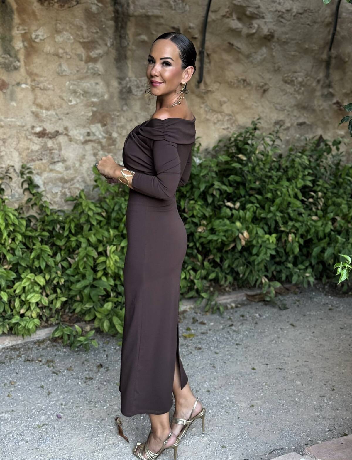 Vestido Bardot Marrón - Imagen 2