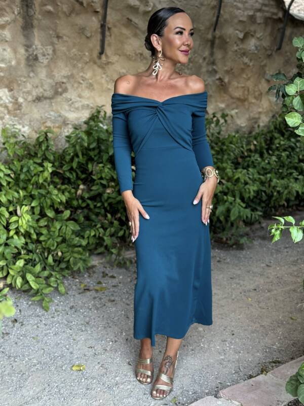 Vestido Bardot Petróleo