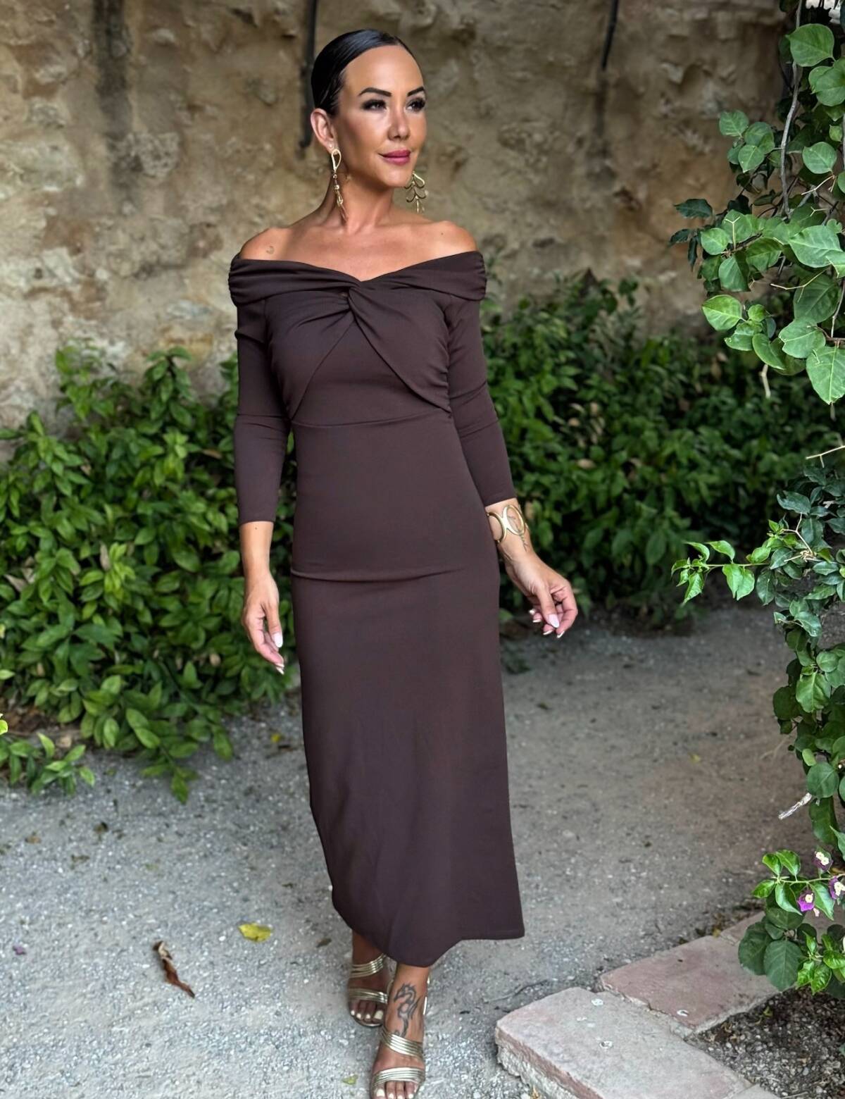 Vestido Bardot Marrón - Imagen 6