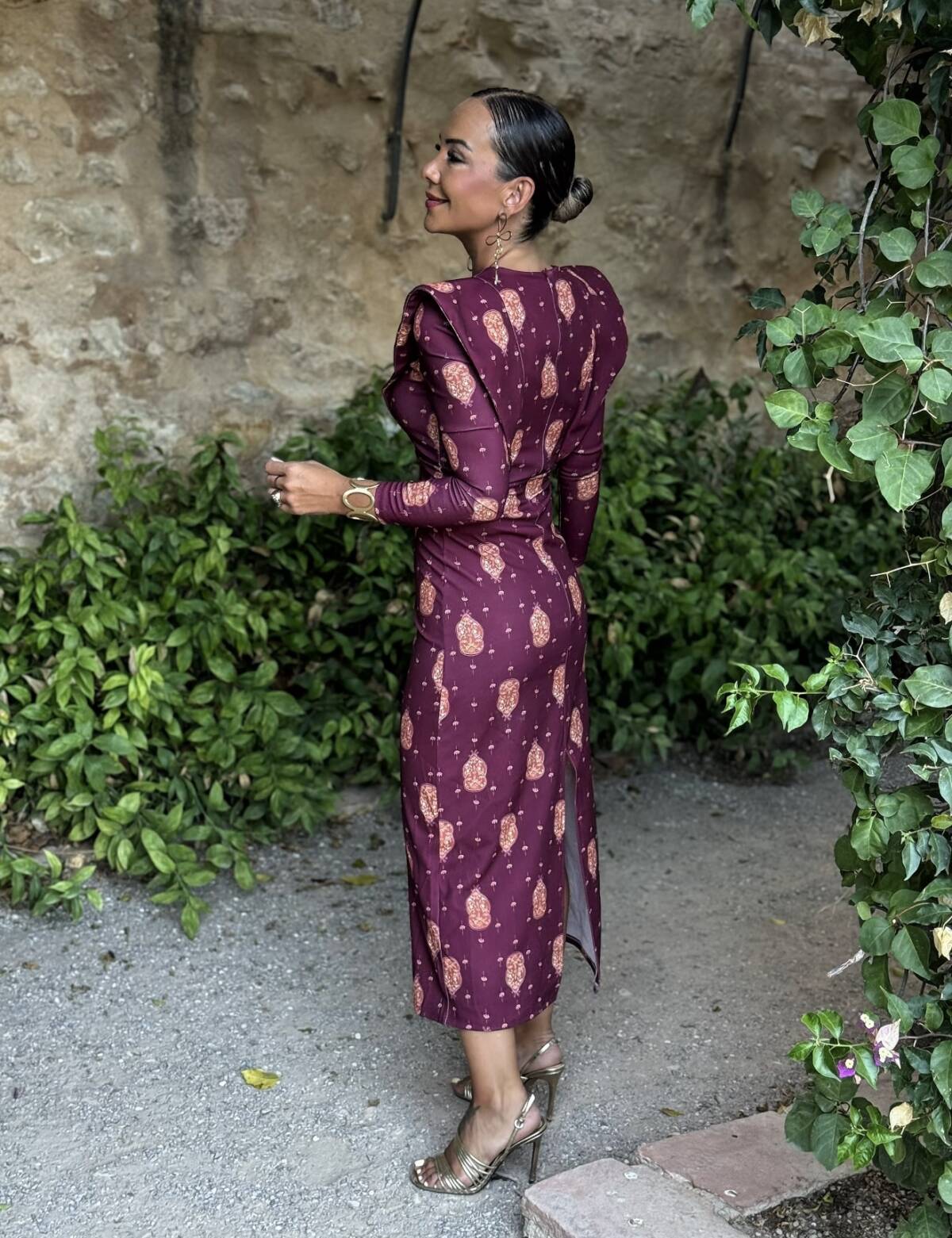 Vestido Solapas Estampado Vino - Imagen 3