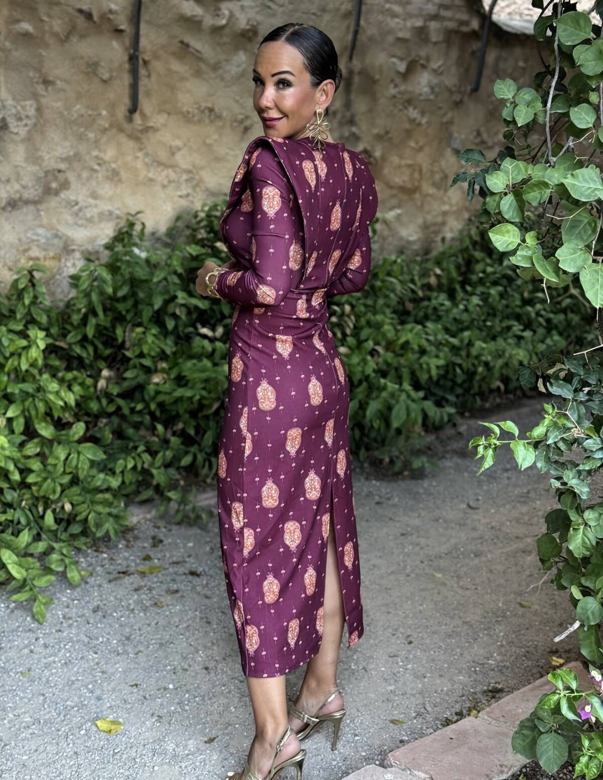 Vestido Solapas Estampado Vino - Imagen 5