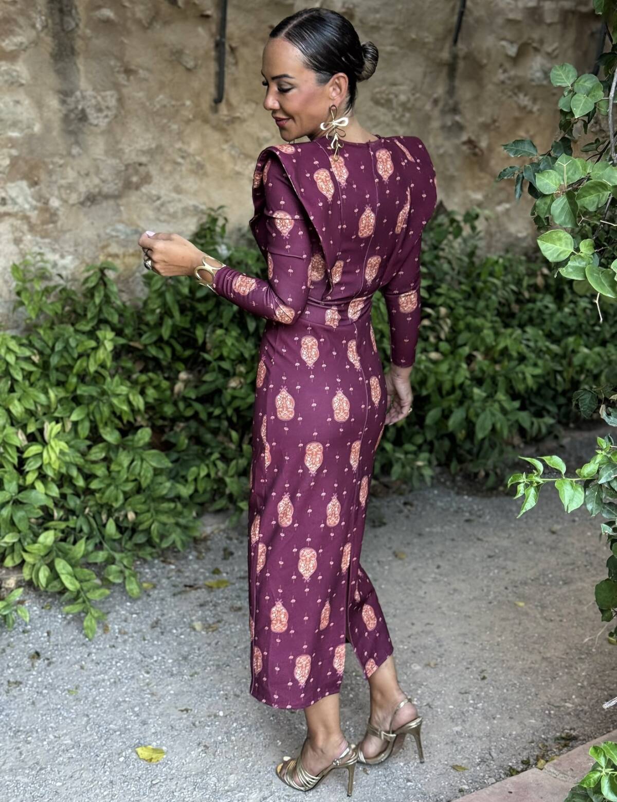 Vestido Solapas Estampado Vino - Imagen 6