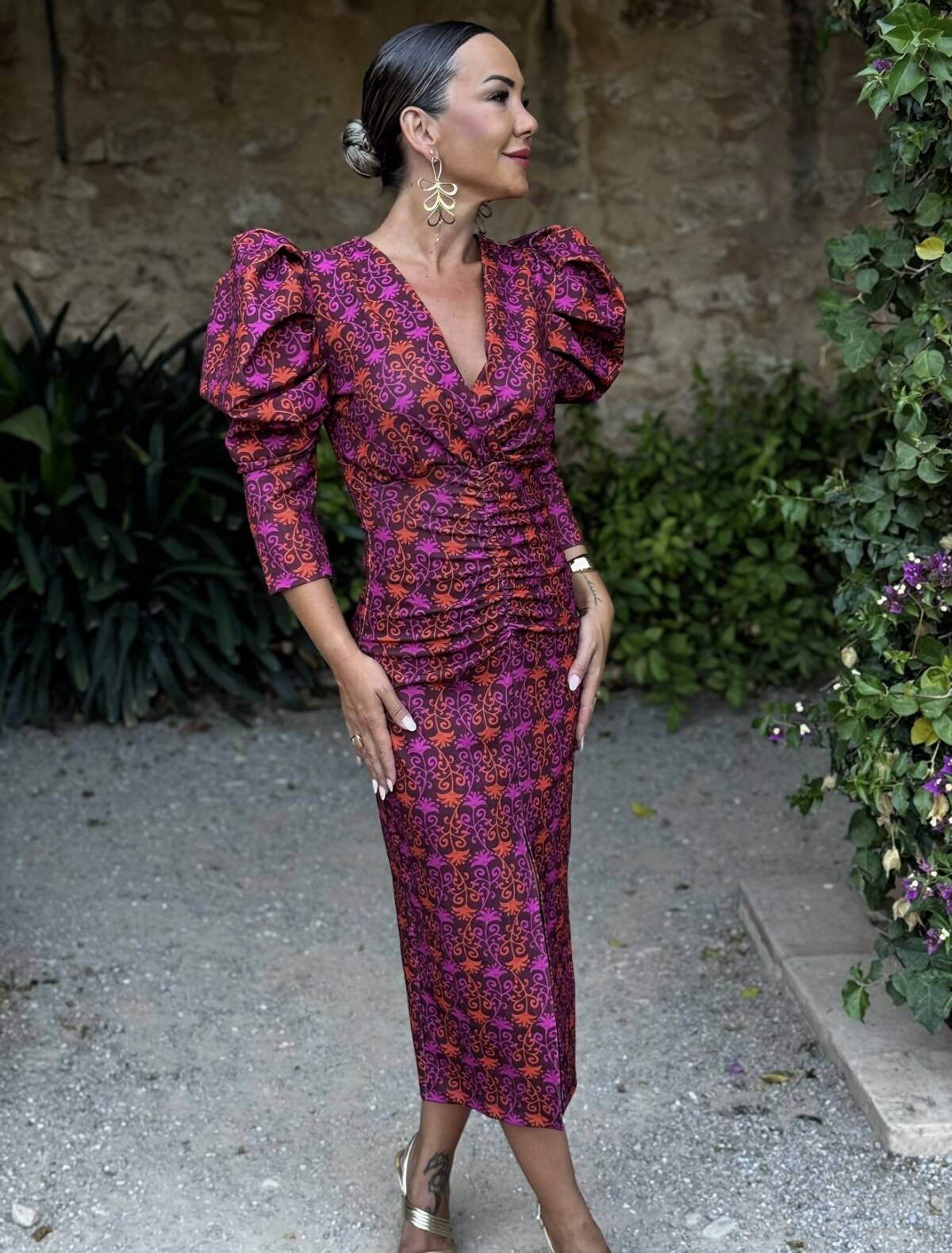 Vestido Loren Estampado Marrón Buganvilla - Imagen 4