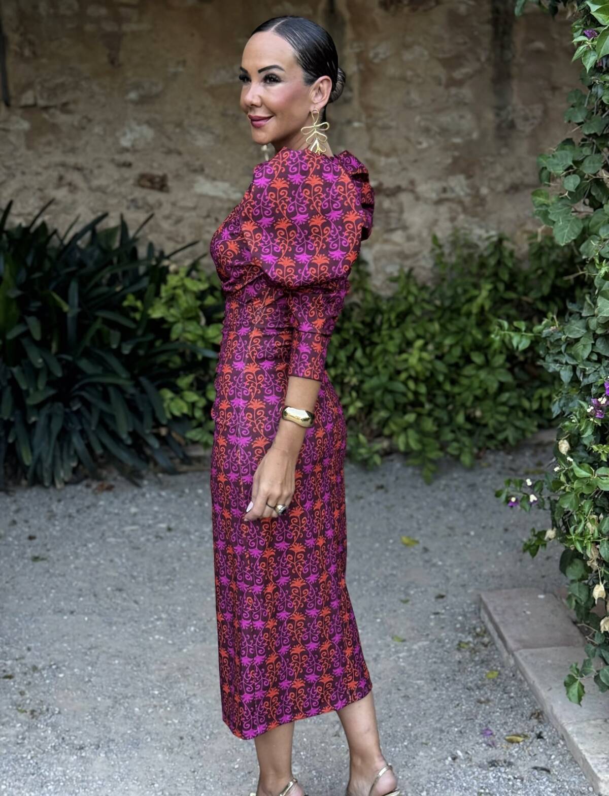 Vestido Loren Estampado Marrón Buganvilla - Imagen 1
