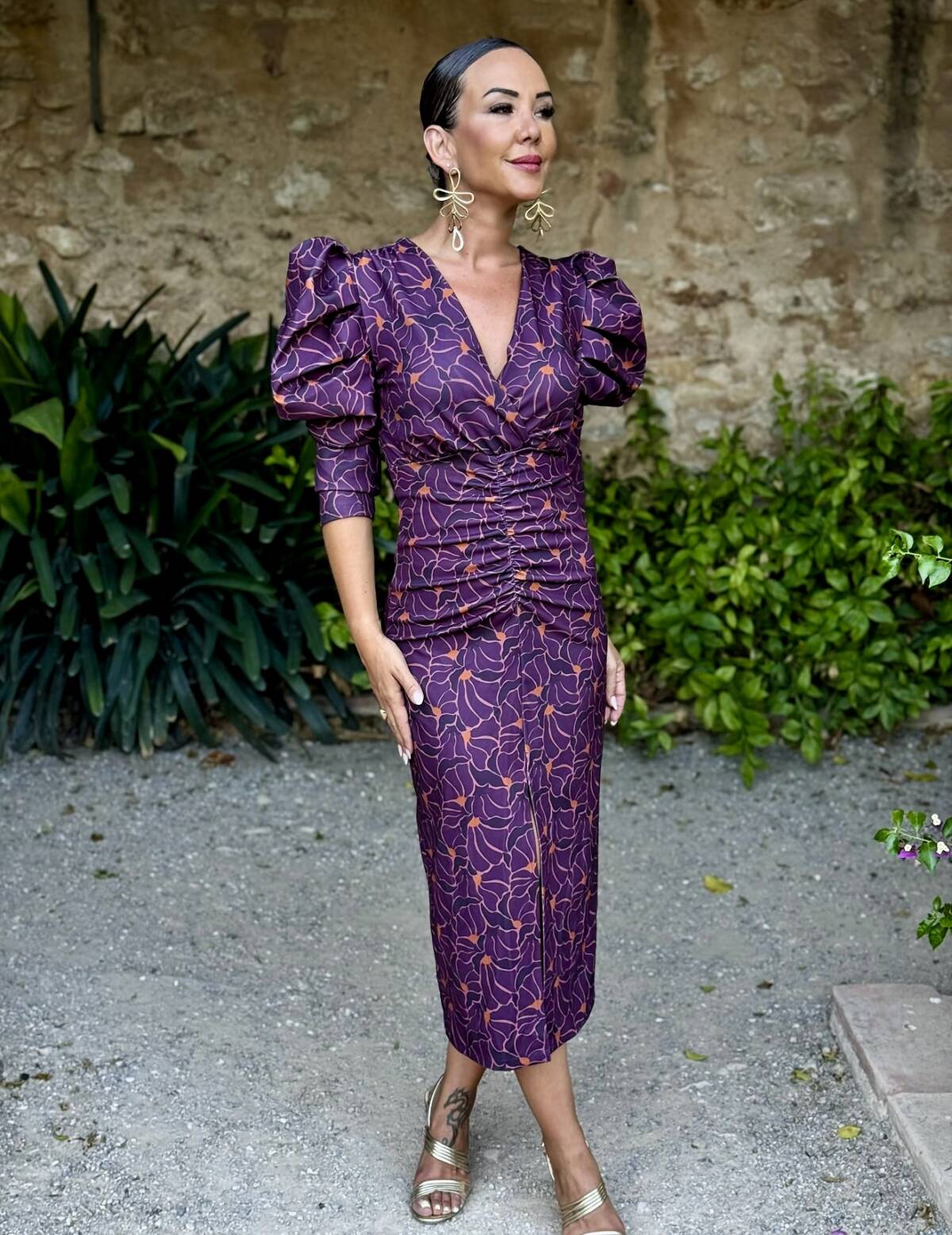 Vestido Loren Estampado Berenjena - Imagen 1