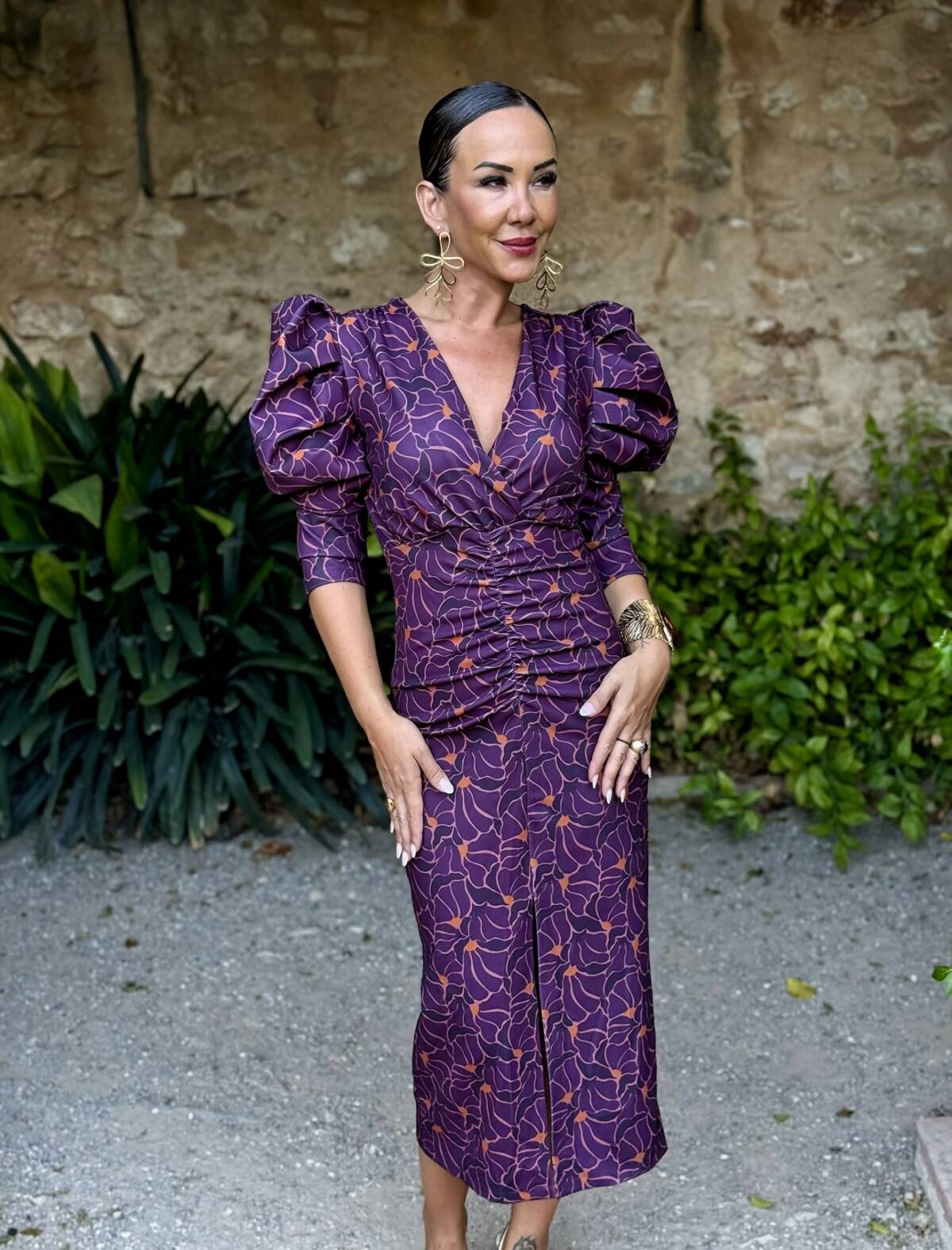 Vestido Loren Estampado Berenjena - Imagen 2