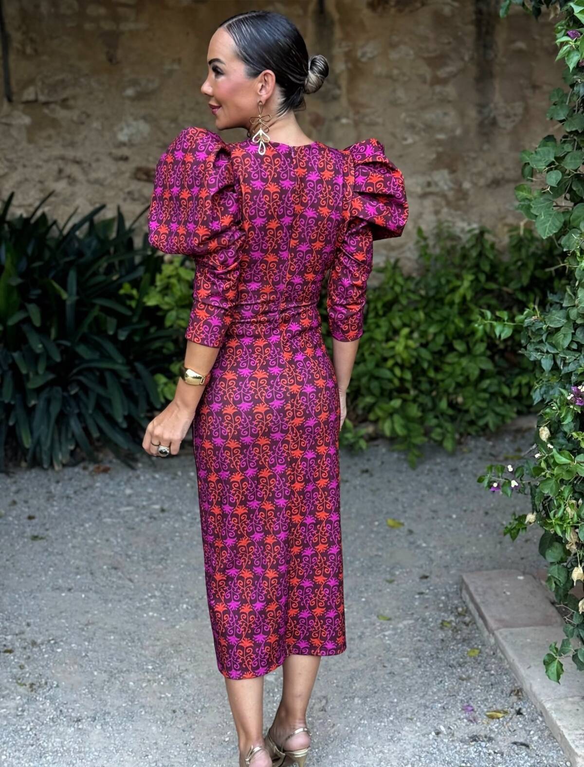 Vestido Loren Estampado Marrón Buganvilla - Imagen 3