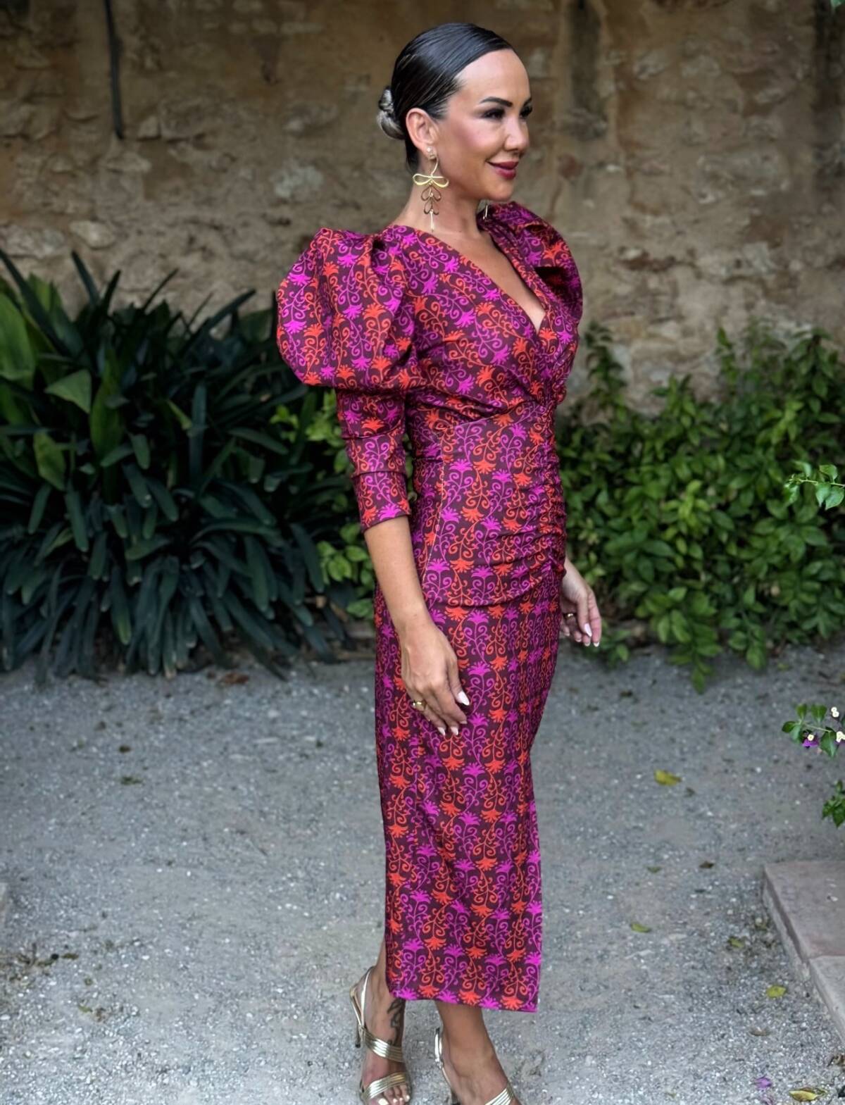 Vestido Loren Estampado Marrón Buganvilla - Imagen 6