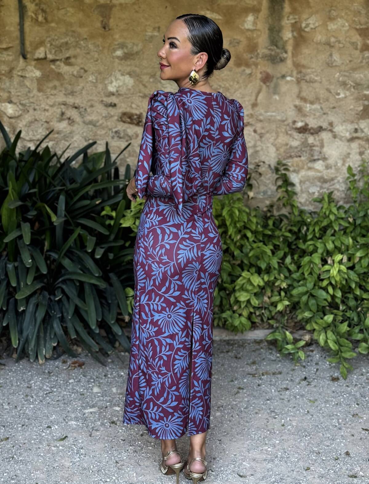 Vestido Lazada Hombro Estampado Celeste Vino - Imagen 4