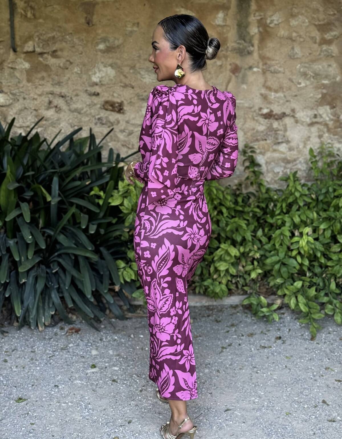 Vestido Lazada Hombro Estampado Rosa Buganvilla - Imagen 6