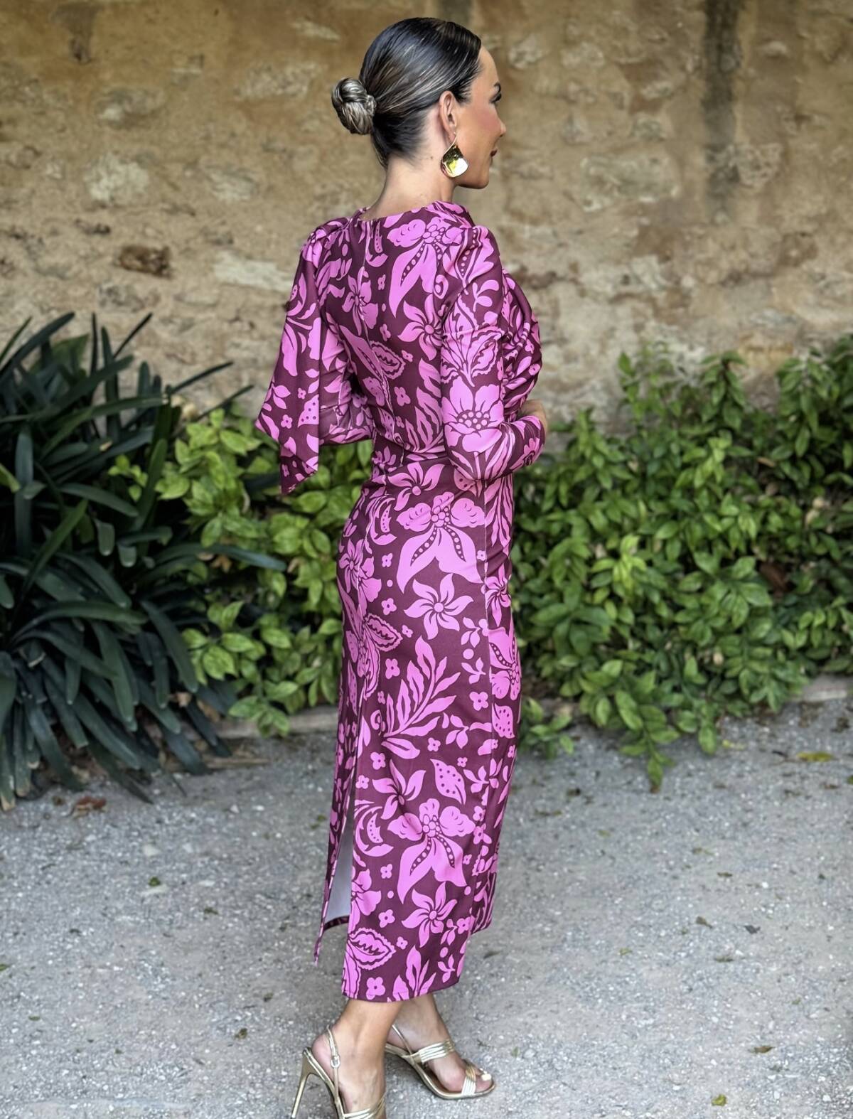 Vestido Lazada Hombro Estampado Rosa Buganvilla - Imagen 7