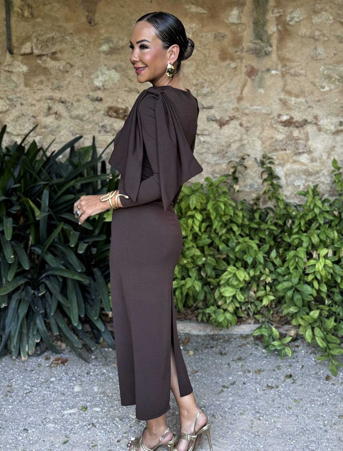 Vestido Lazada Hombro Marrón - Imagen 2