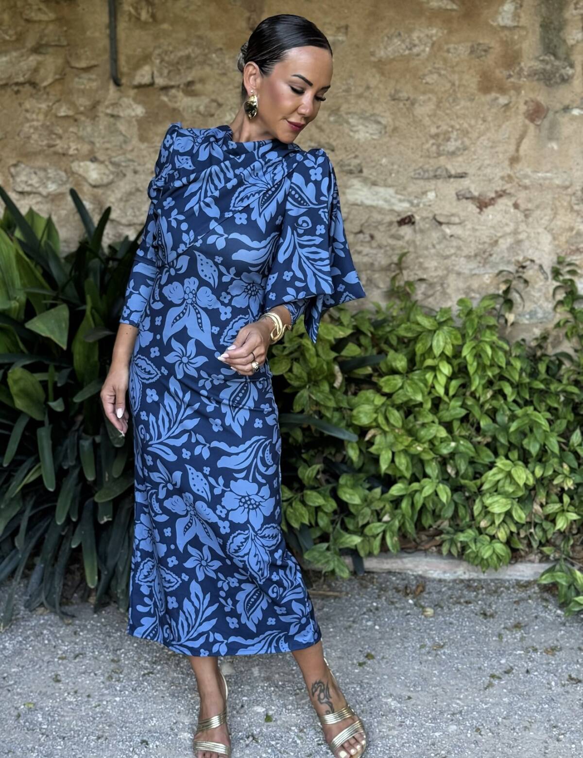 Vestido Lazada Hombro Estampado Marino Azul - Imagen 3