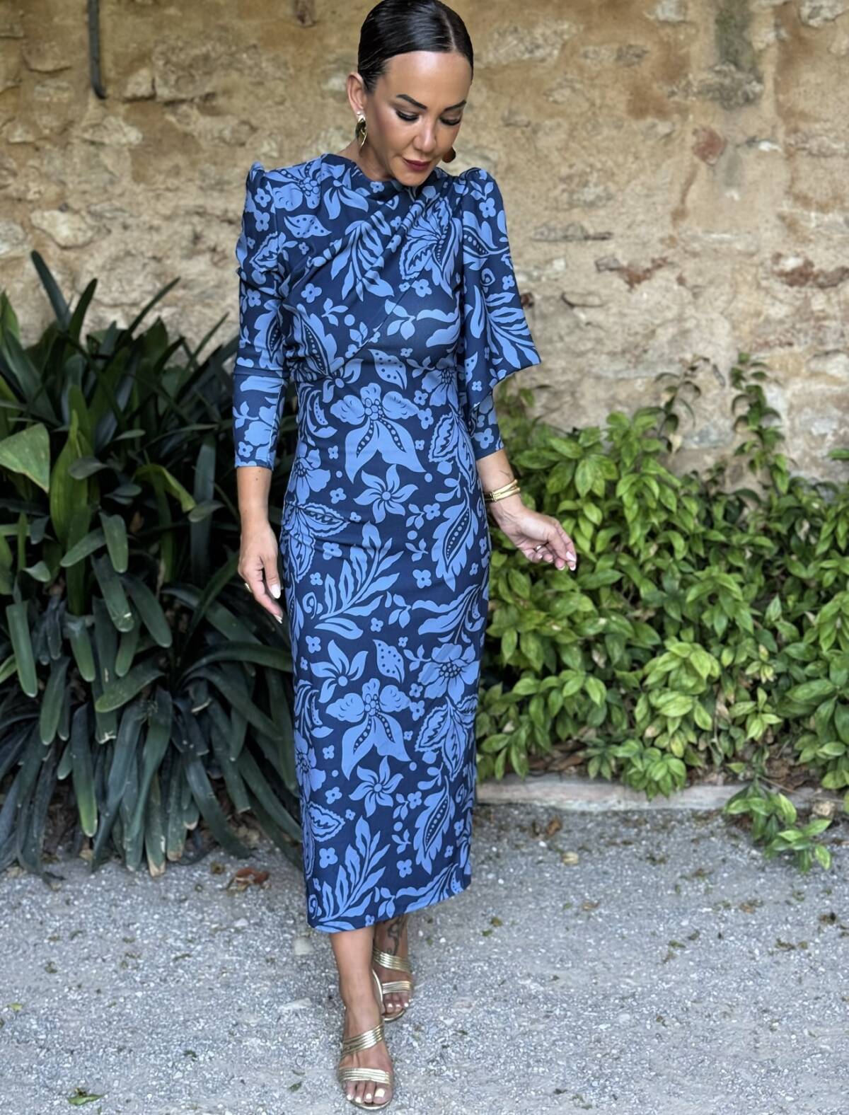 Vestido Lazada Hombro Estampado Marino Azul - Imagen 5
