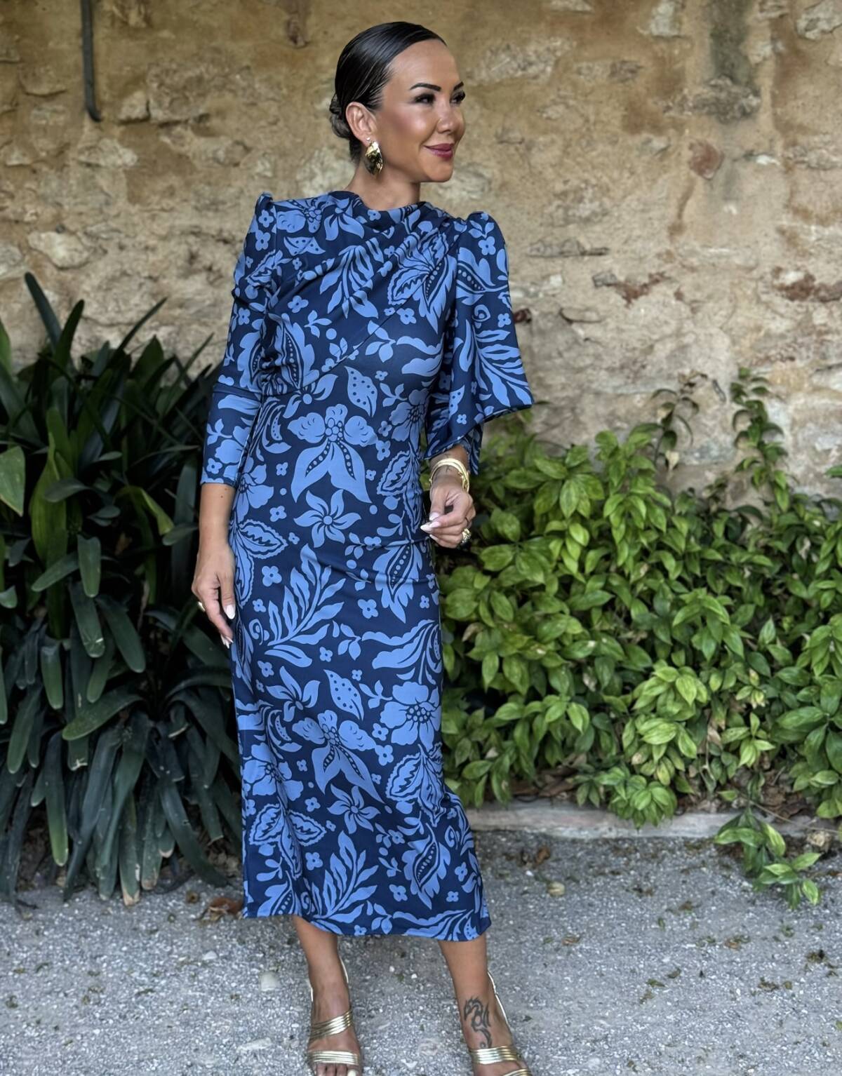 Vestido Lazada Hombro Estampado Marino Azul - Imagen 7