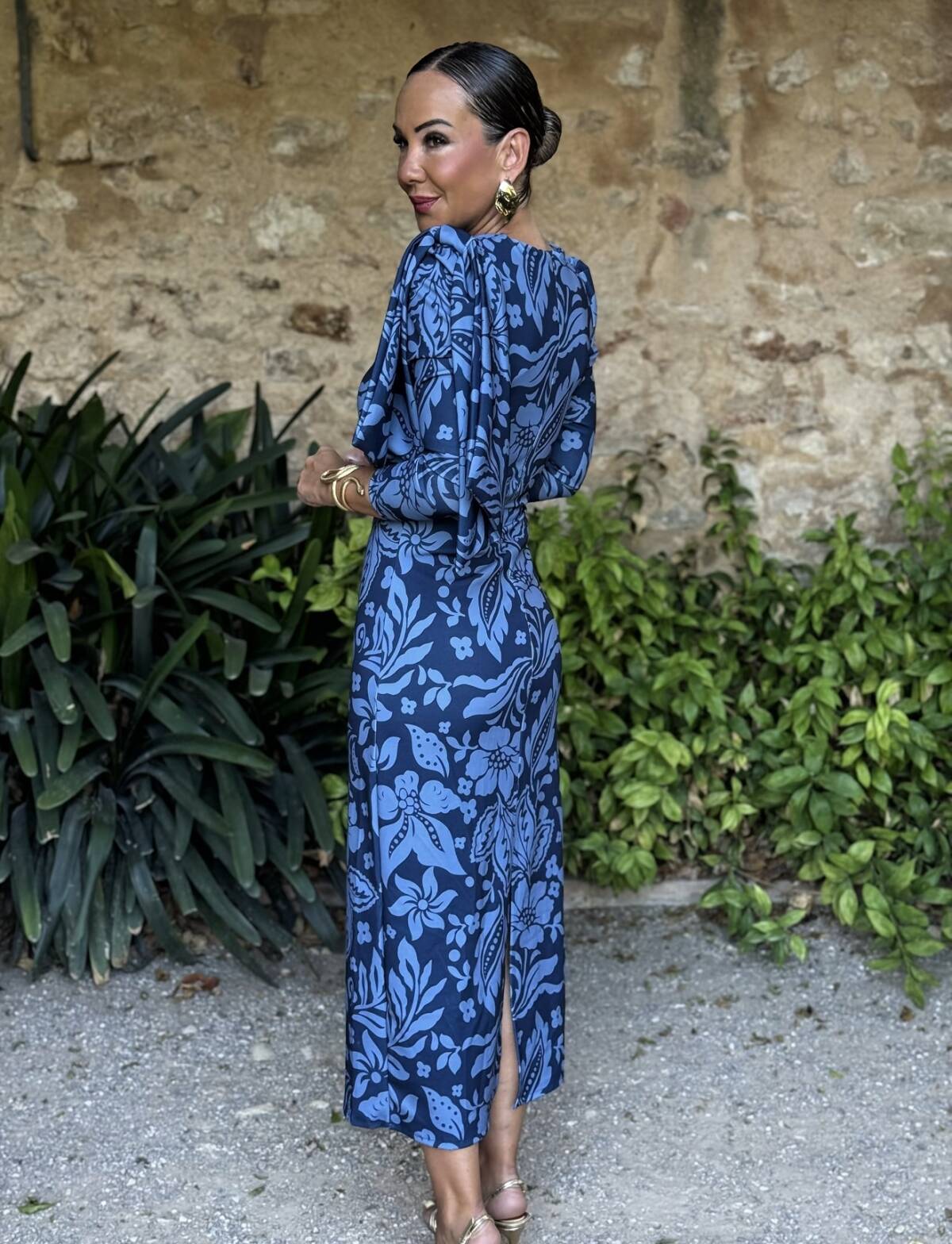 Vestido Lazada Hombro Estampado Marino Azul - Imagen 4