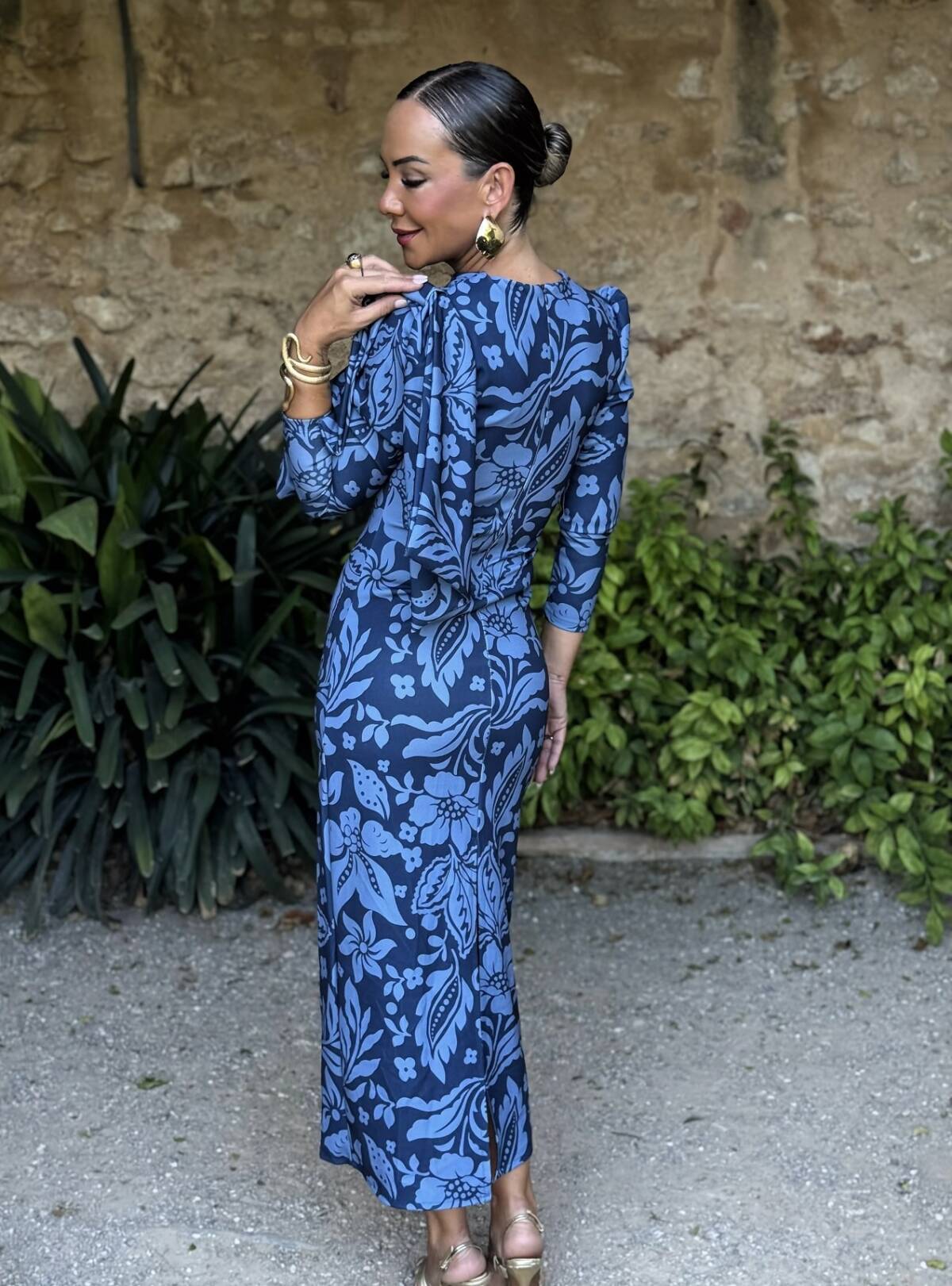 Vestido Lazada Hombro Estampado Marino Azul - Imagen 6