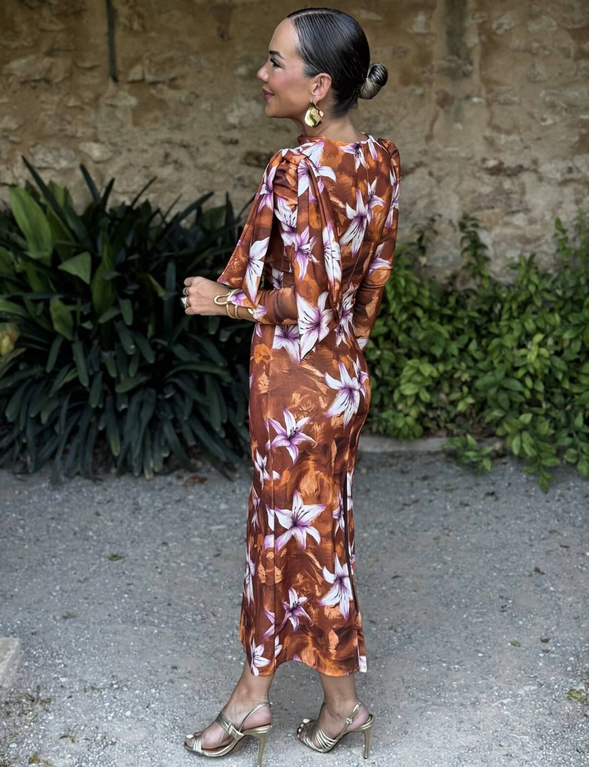 Vestido Lazada Hombro Estampado Teja Flor - Imagen 2