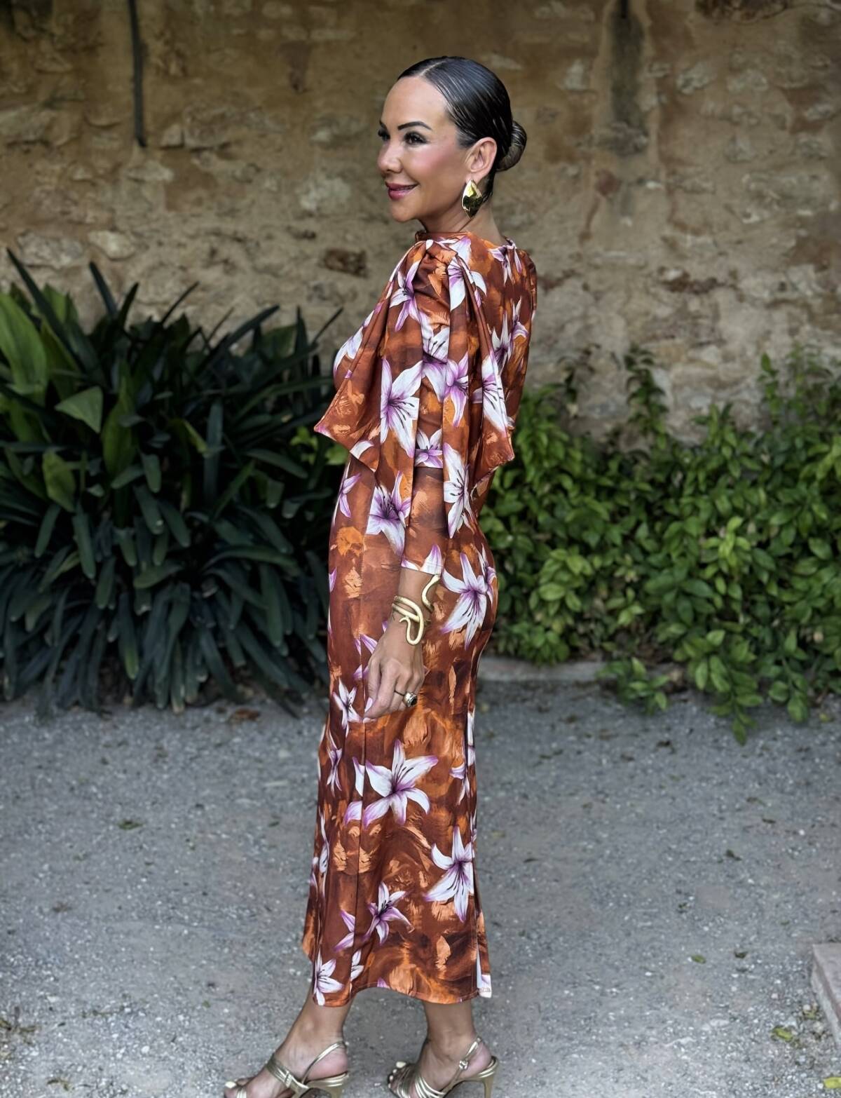 Vestido Lazada Hombro Estampado Teja Flor - Imagen 1