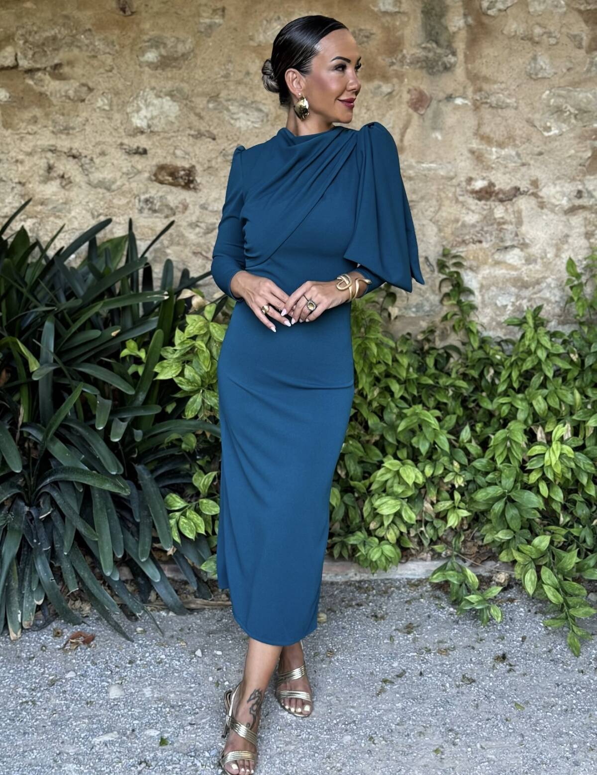 Vestido Lazada Hombro Petroleo - Imagen 2