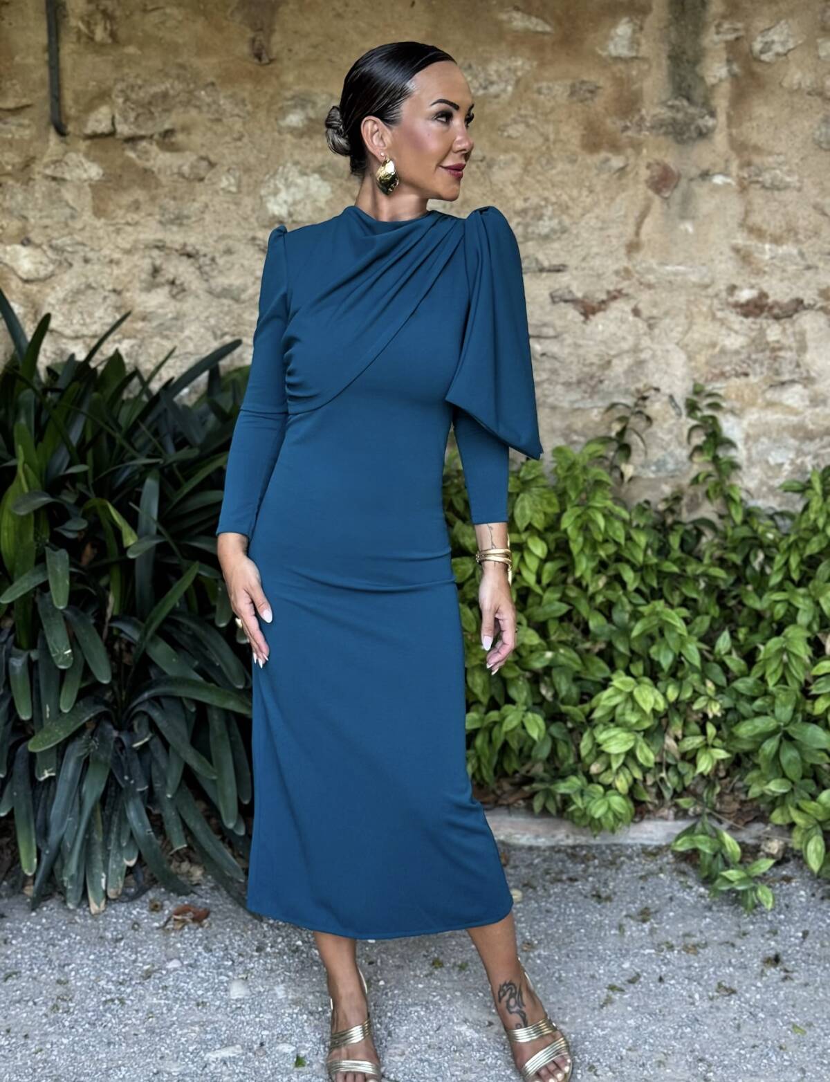 Vestido Lazada Hombro Petroleo - Imagen 1