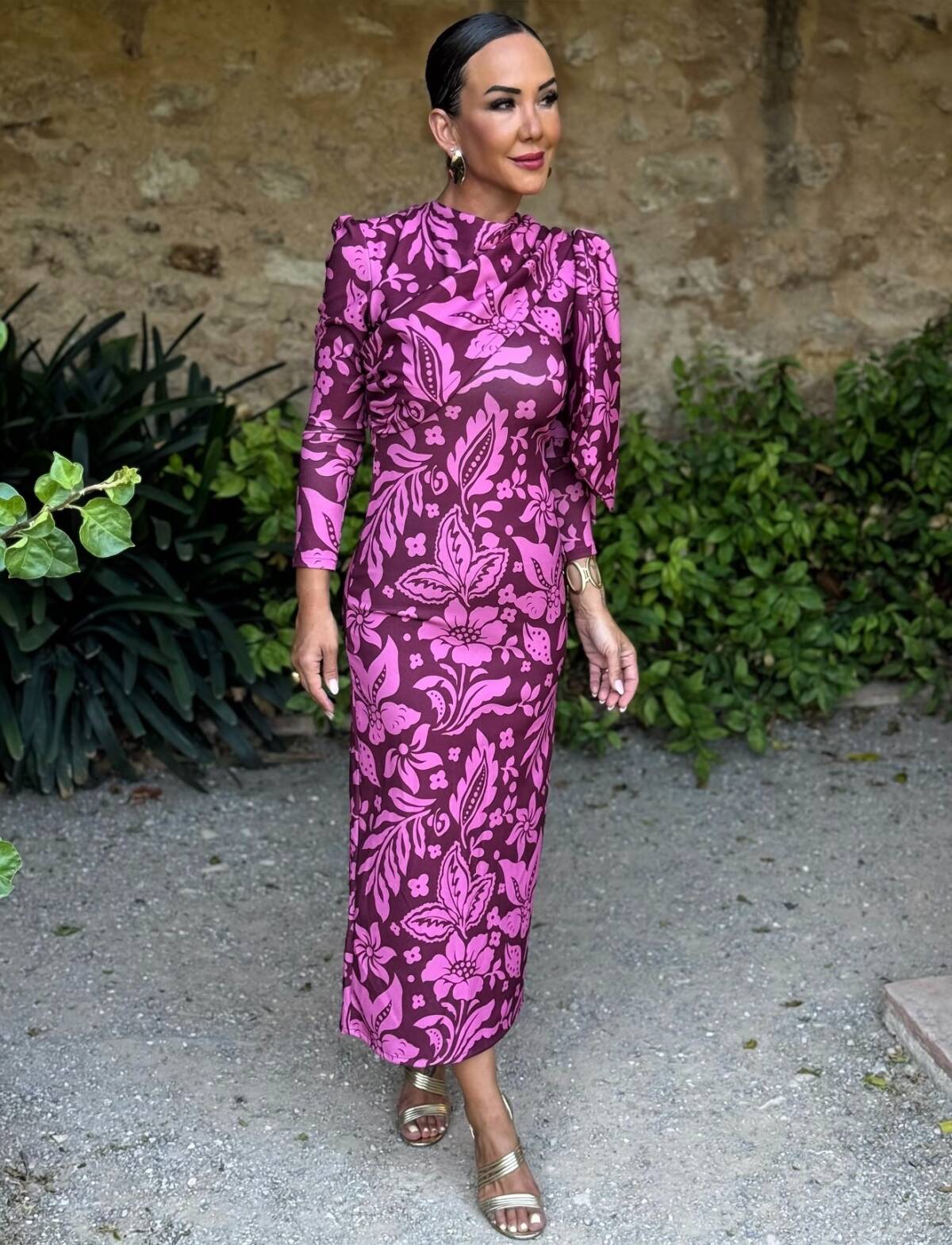 Vestido Lazada Hombro Estampado Rosa Buganvilla - Imagen 1