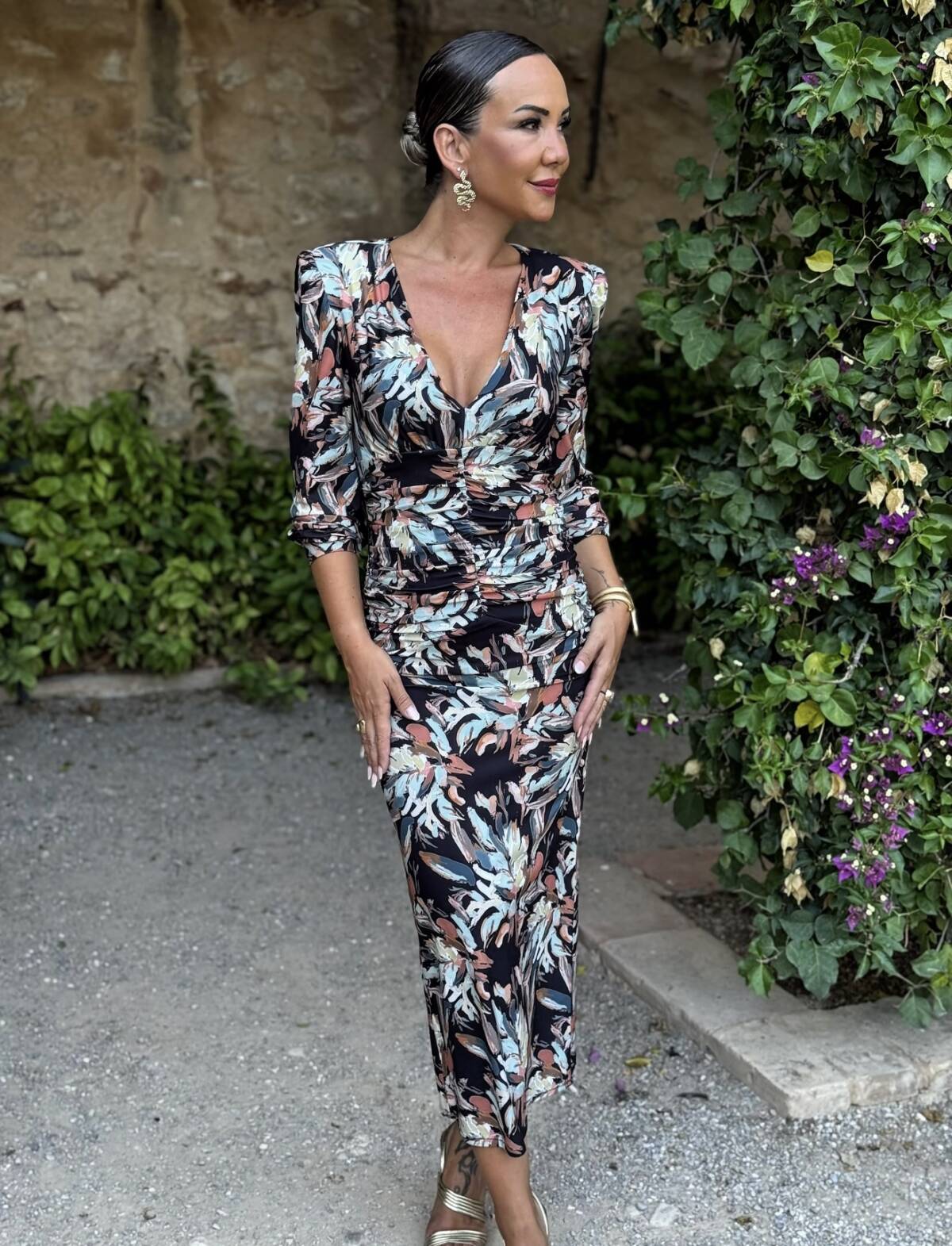 Vestido Midi Botones Punto Estampado Marino - Imagen 5